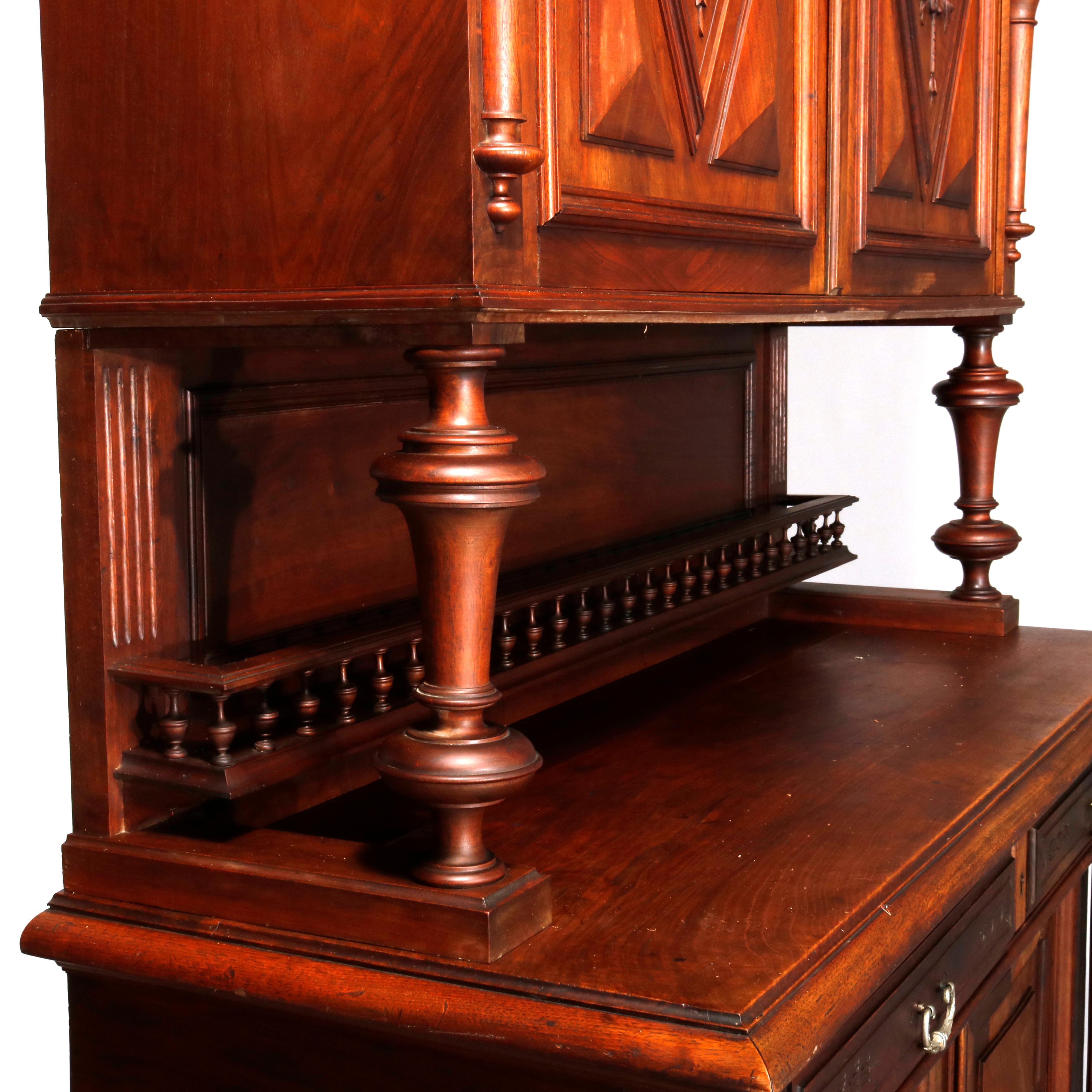 Antique French Renaissance Carved Walnut Cupboard with Torchieres, 19th Century For Sale 1