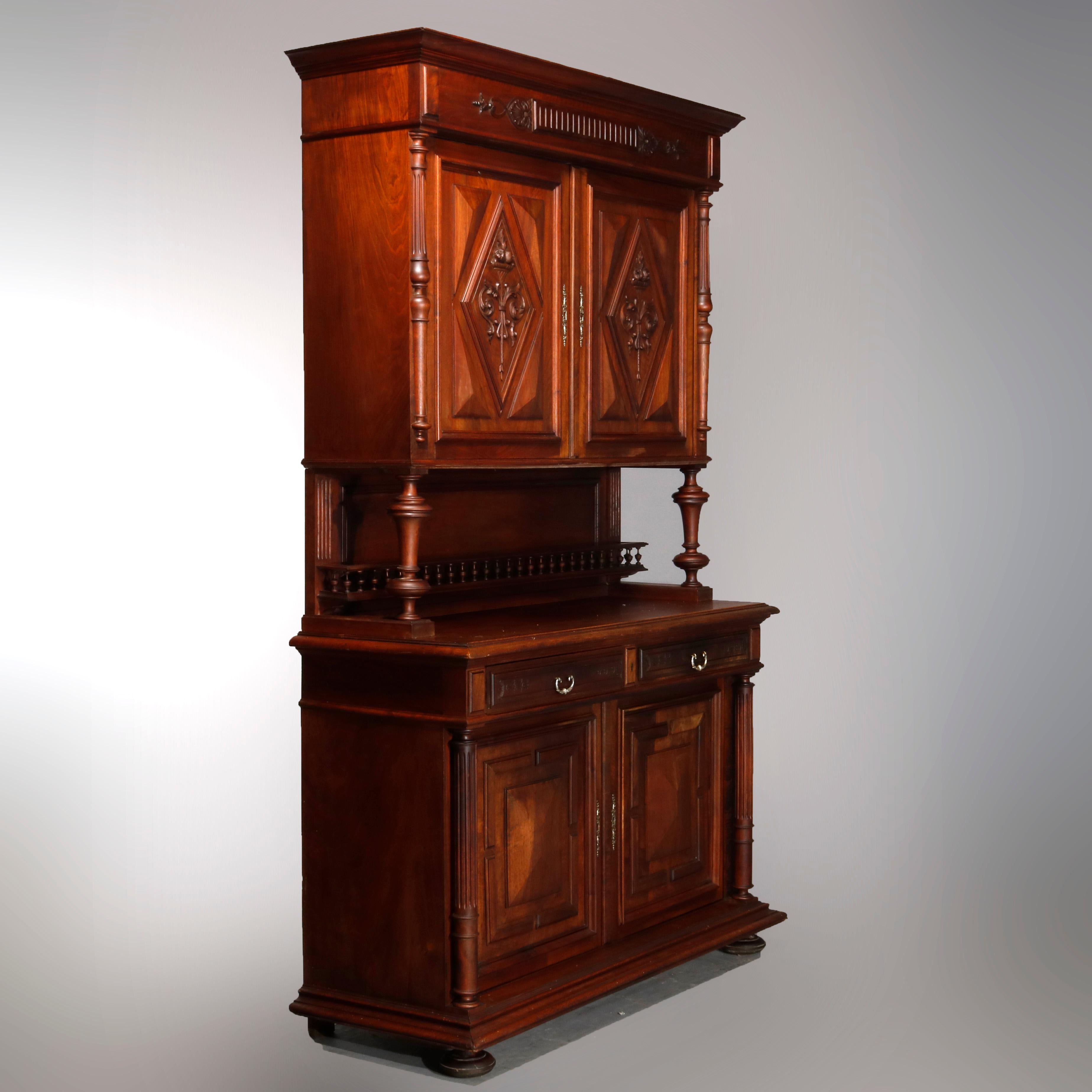 Antique French Renaissance Carved Walnut Cupboard with Torchieres, 19th Century For Sale 4