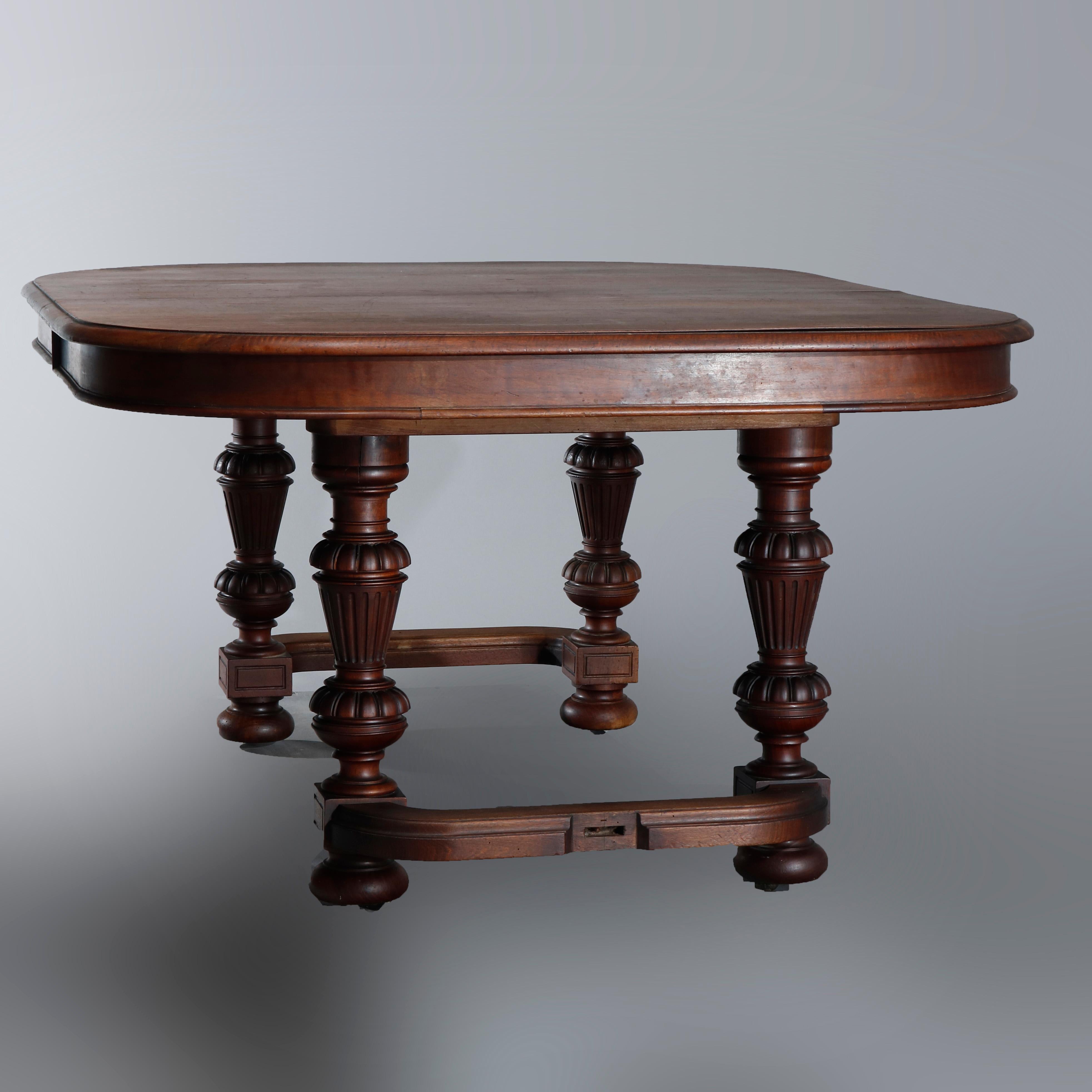 Antique French Renaissance Carved Walnut Dining Table, 19th Century In Good Condition In Big Flats, NY