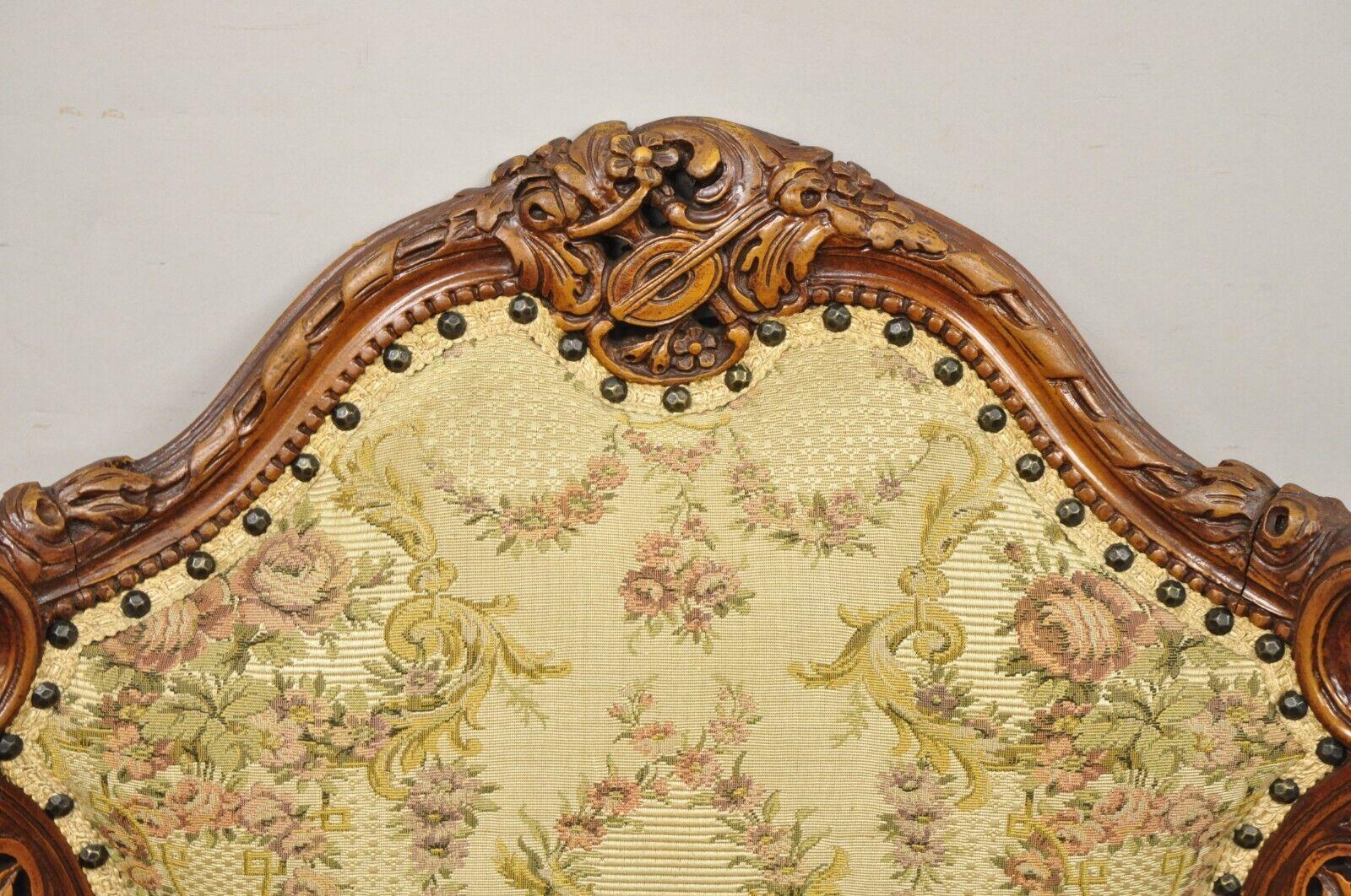 Antique French Renaissance Carved Walnut Figural Fireside Lounge Wingback Chair In Good Condition In Philadelphia, PA