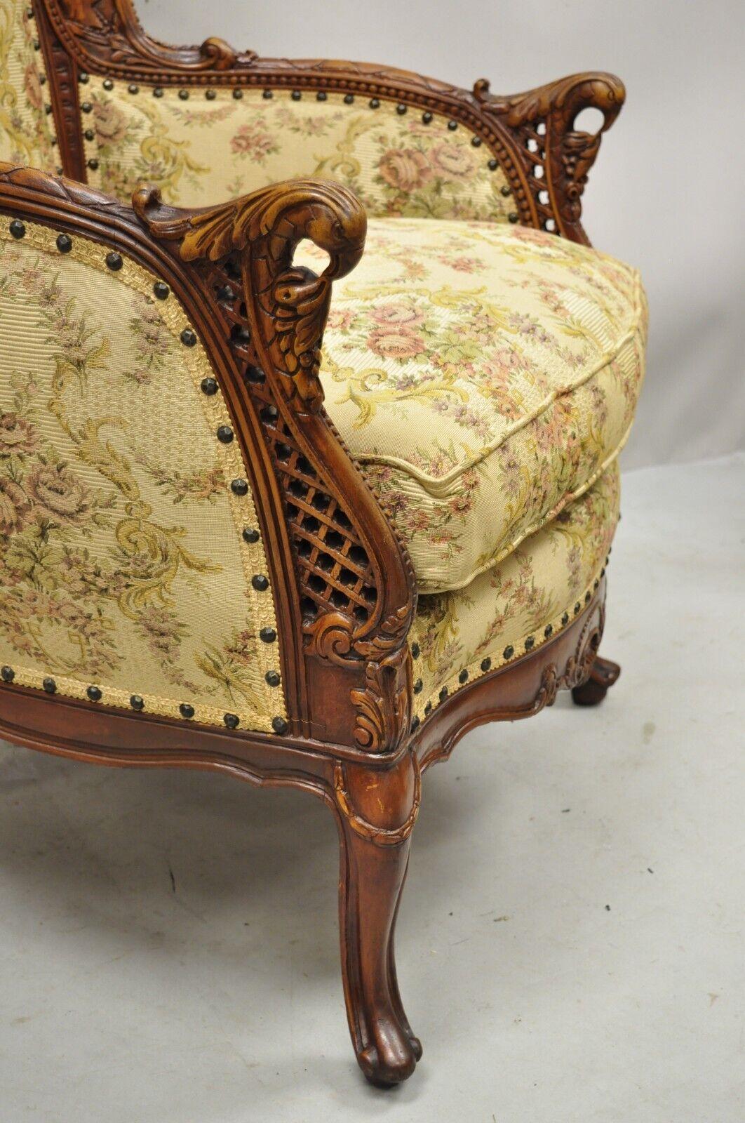 20th Century Antique French Renaissance Carved Walnut Figural Fireside Lounge Wingback Chair