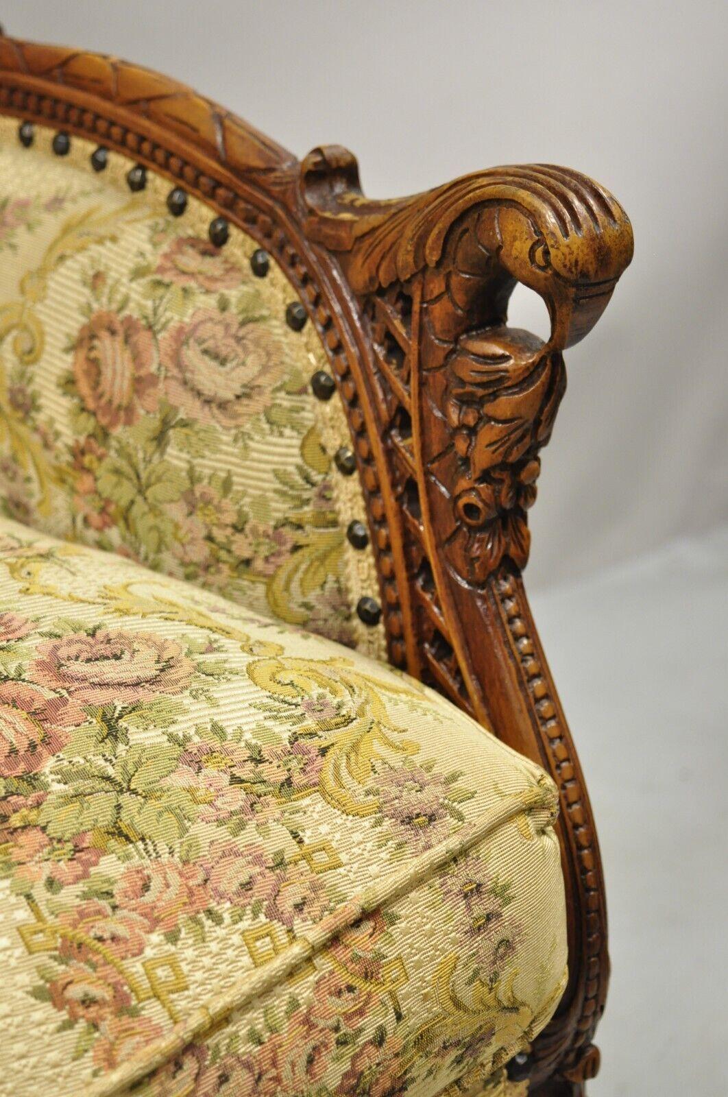 Antique French Renaissance Carved Walnut Figural Fireside Lounge Wingback Chair 1