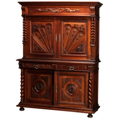 Antique French Renaissance Carved Walnut Hunt Cupboard, 19th Century