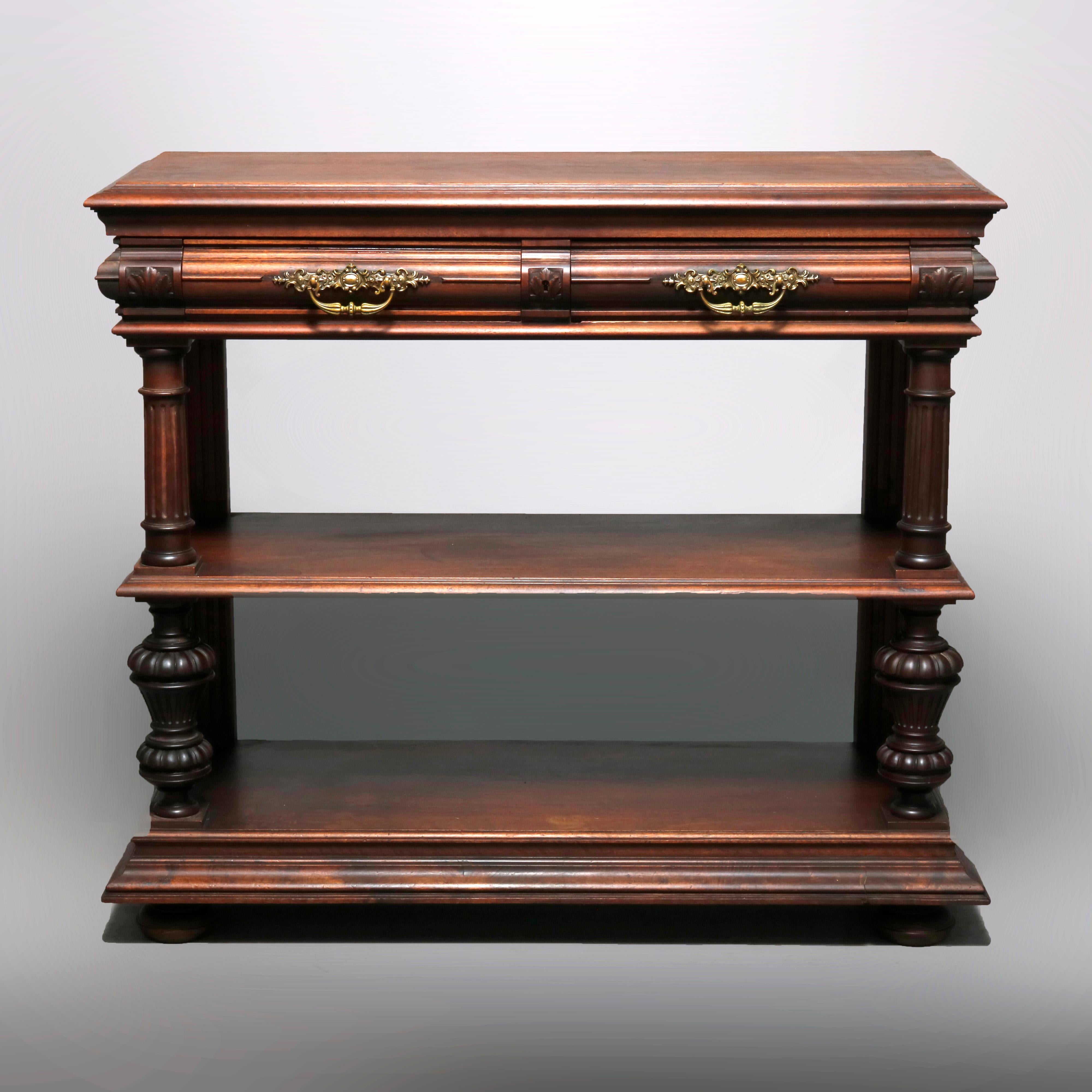 19th Century Antique French Renaissance Carved Walnut and Marble Flip Top Server