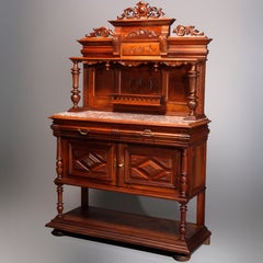 Antique French Renaissance Carved Walnut and Marble Server, 19th Century