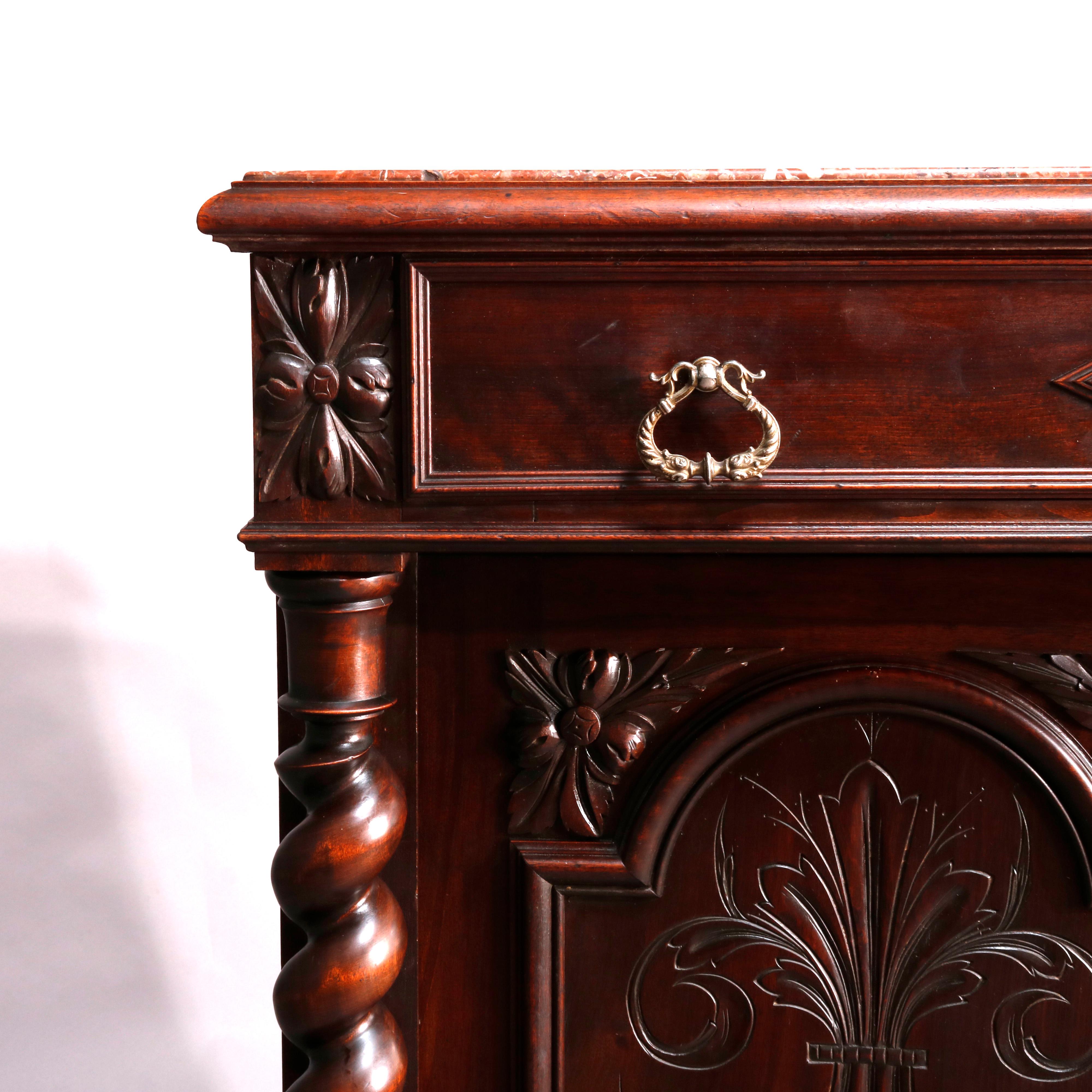Antique French Renaissance Carved Walnut Marble Top Sideboard, 19th Century 4