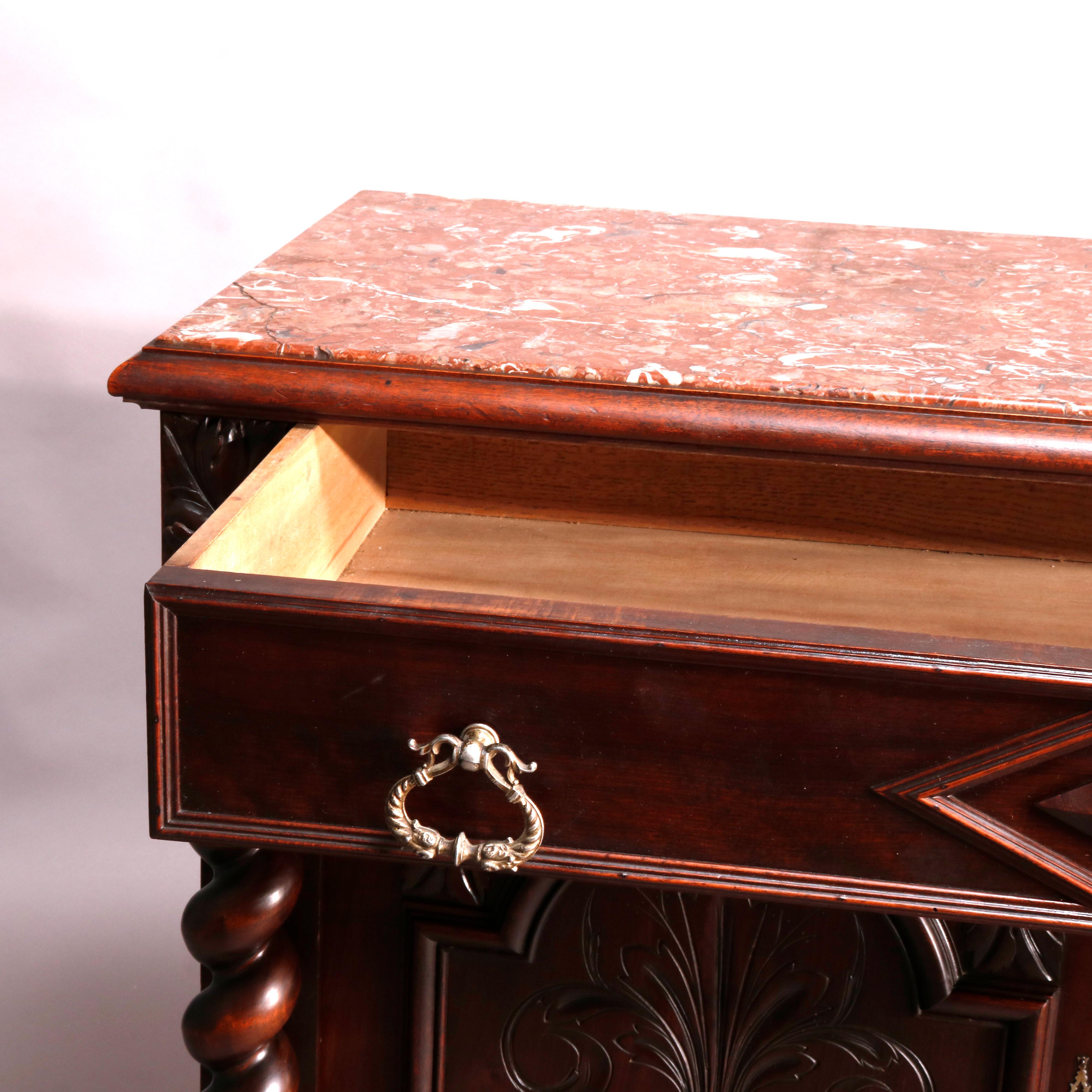 Antique French Renaissance Carved Walnut Marble Top Sideboard, 19th Century 5