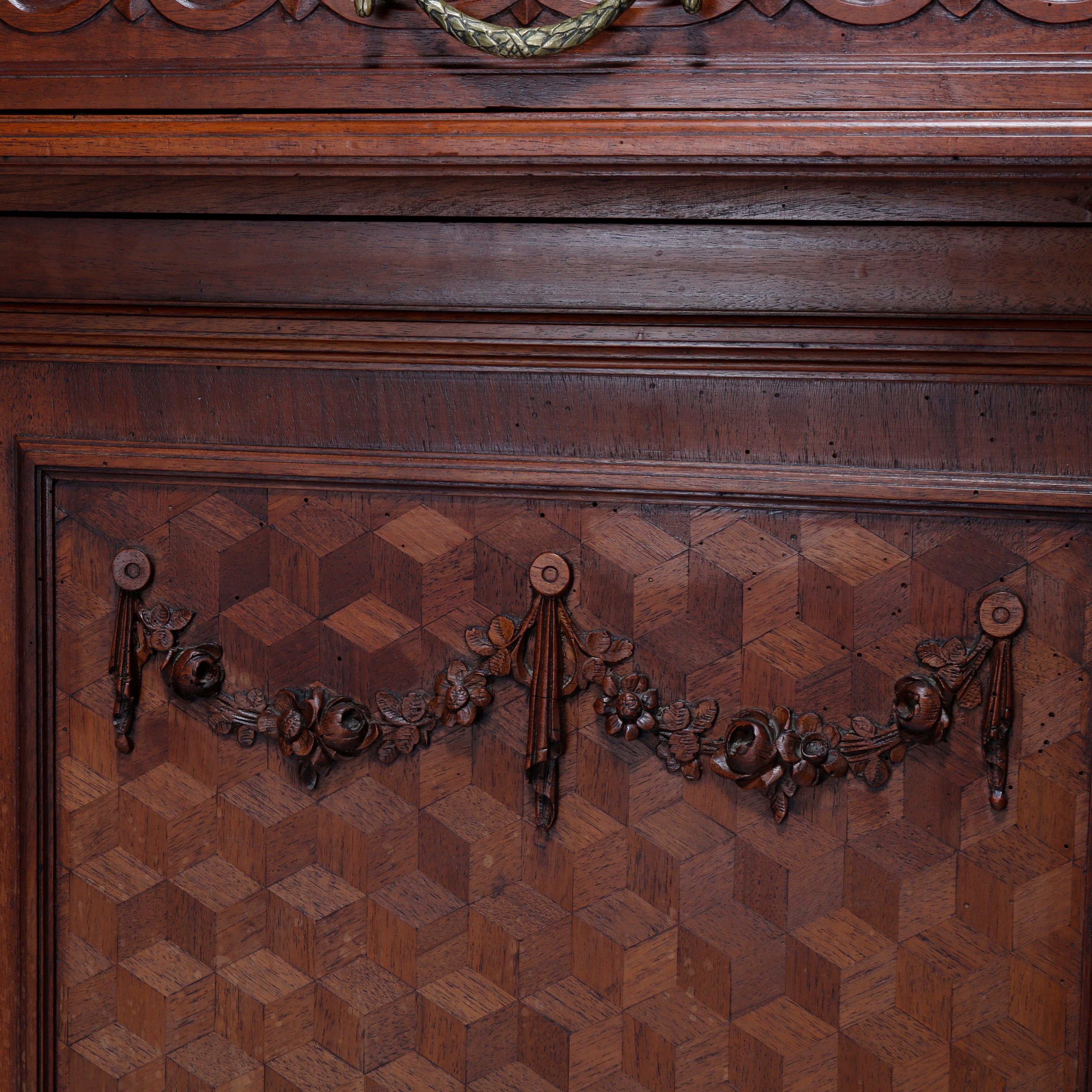 Antique French Renaissance Carved Walnut & Parquetry Hunt Board, c1900 For Sale 5