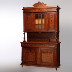 Antique French Renaissance Carved Walnut & Parquetry Hunt Board, c1900