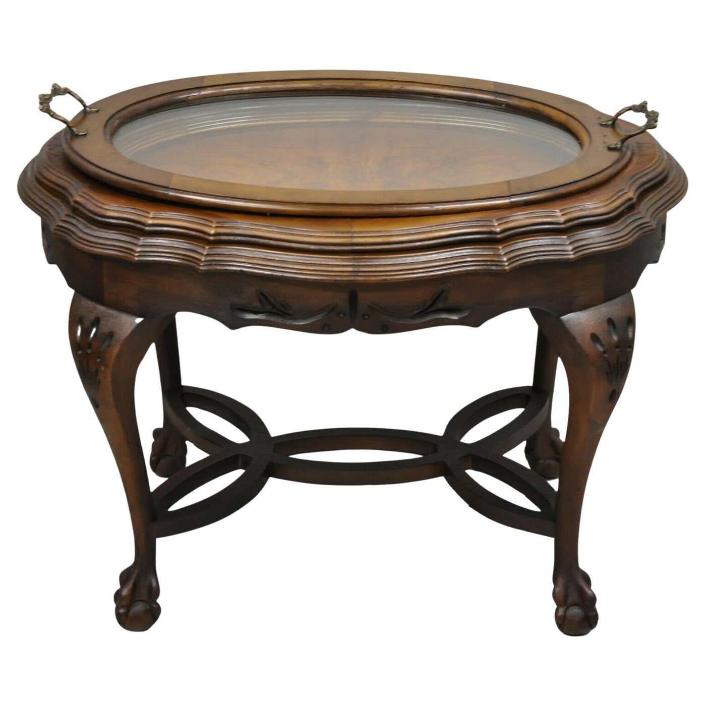 Antique French Renaissance Carved Walnut Small Serving Tray Coffee