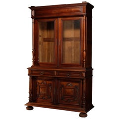 Antique French Renaissance Carved Walnut Step Back Cupboard, circa 1890