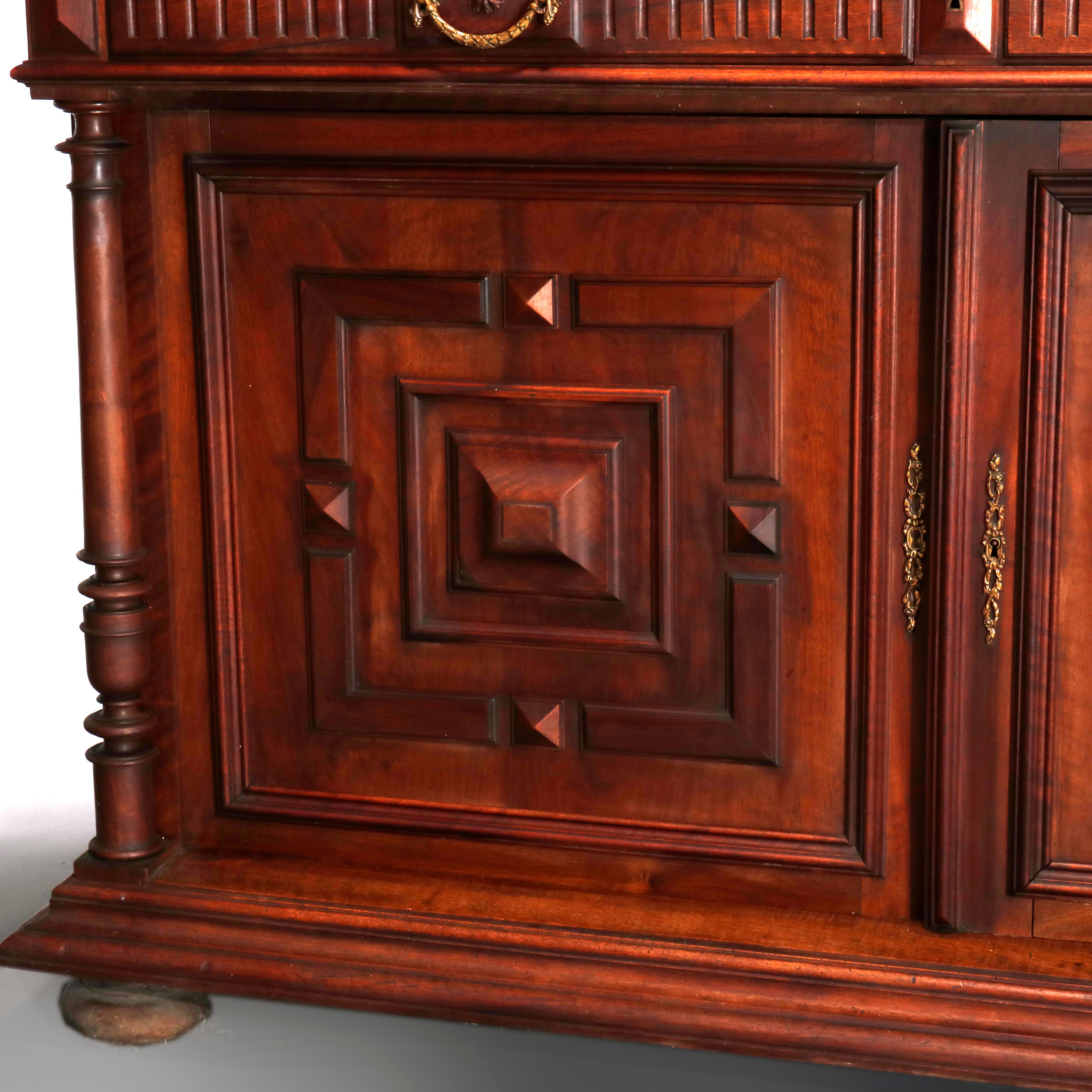 Antique French Renaissance Carved Walnut Step-Back Hunt Cupboard, 19th Century 14