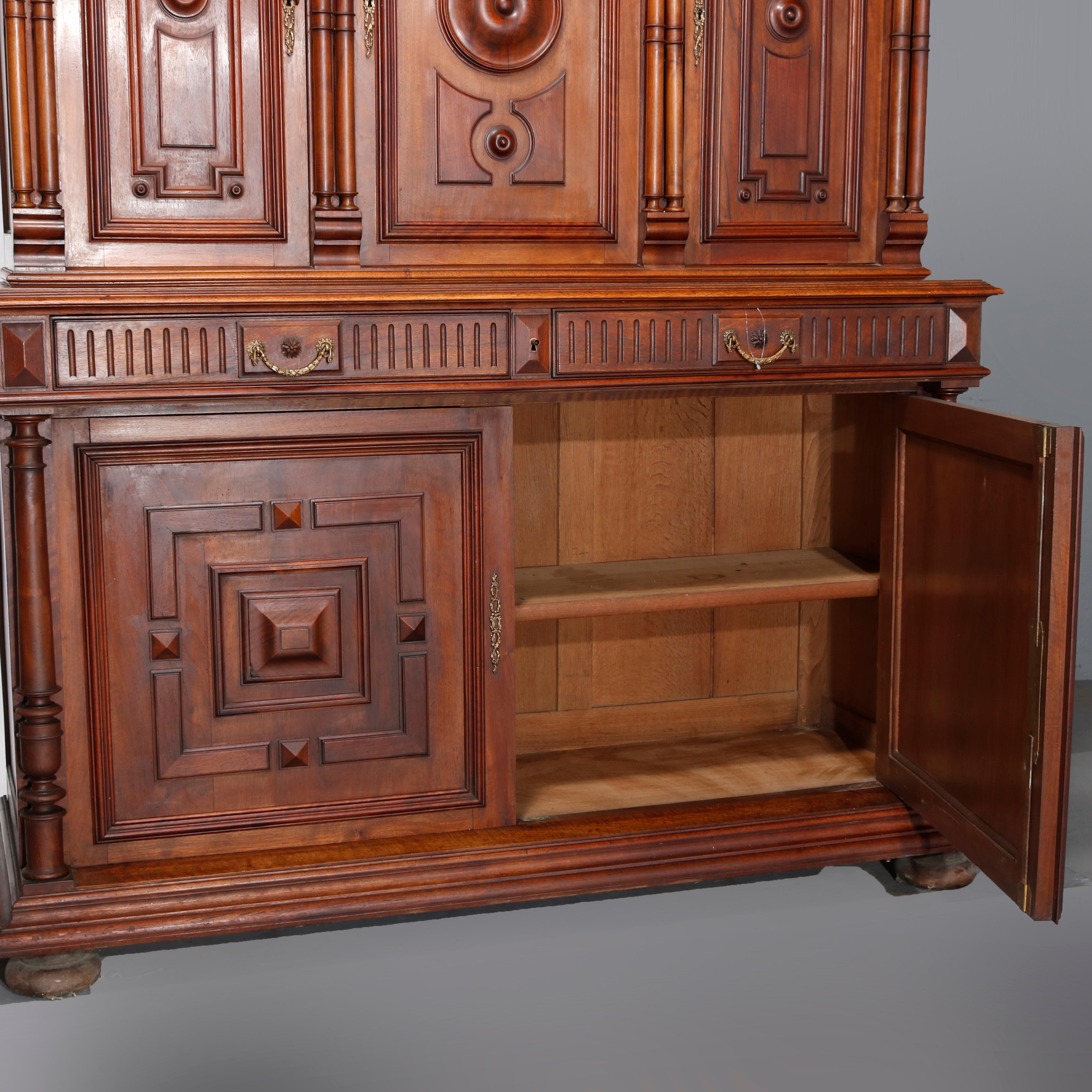 Antique French Renaissance Carved Walnut Step-Back Hunt Cupboard, 19th Century 15