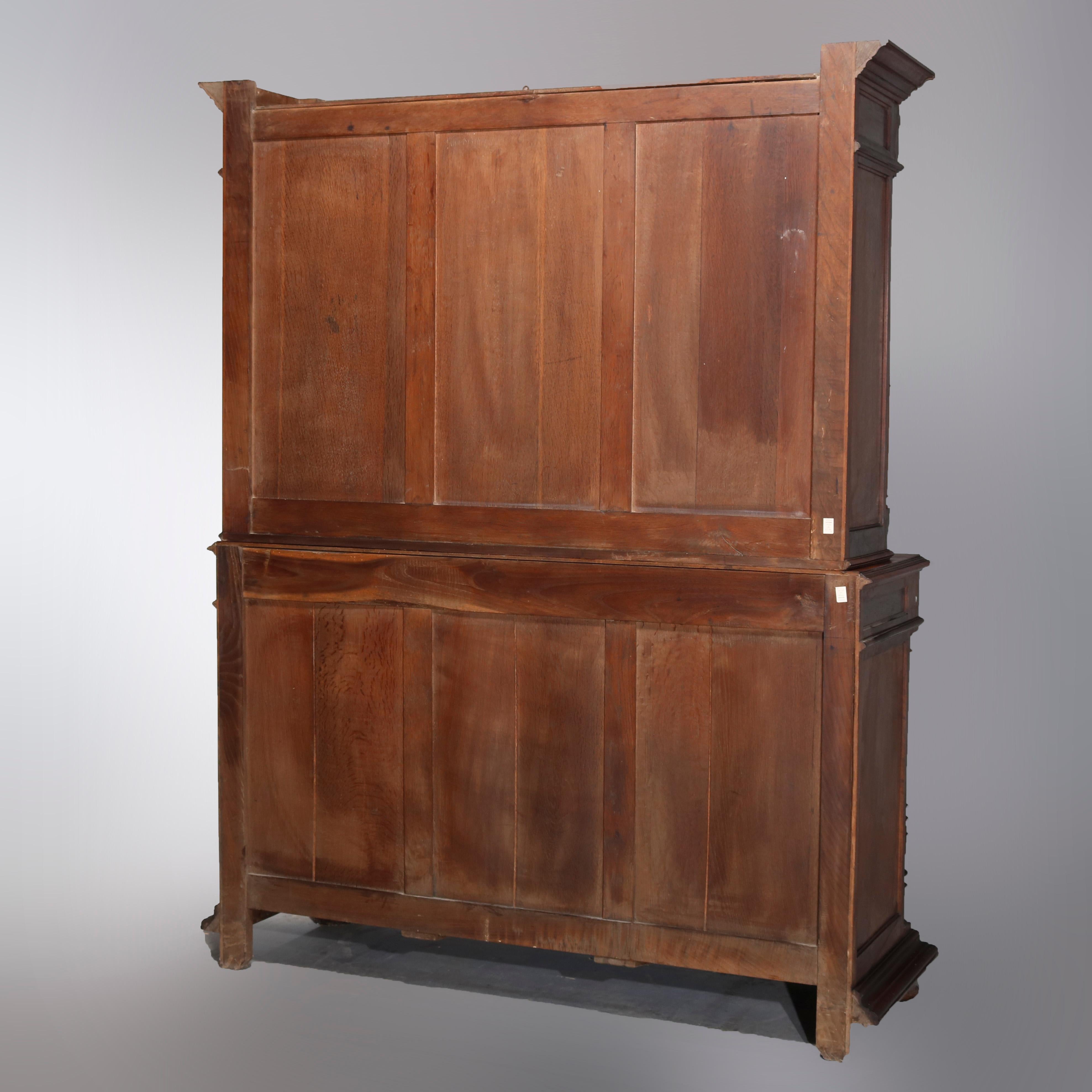 Antique French Renaissance Carved Walnut Step-Back Hunt Cupboard, 19th Century In Good Condition In Big Flats, NY