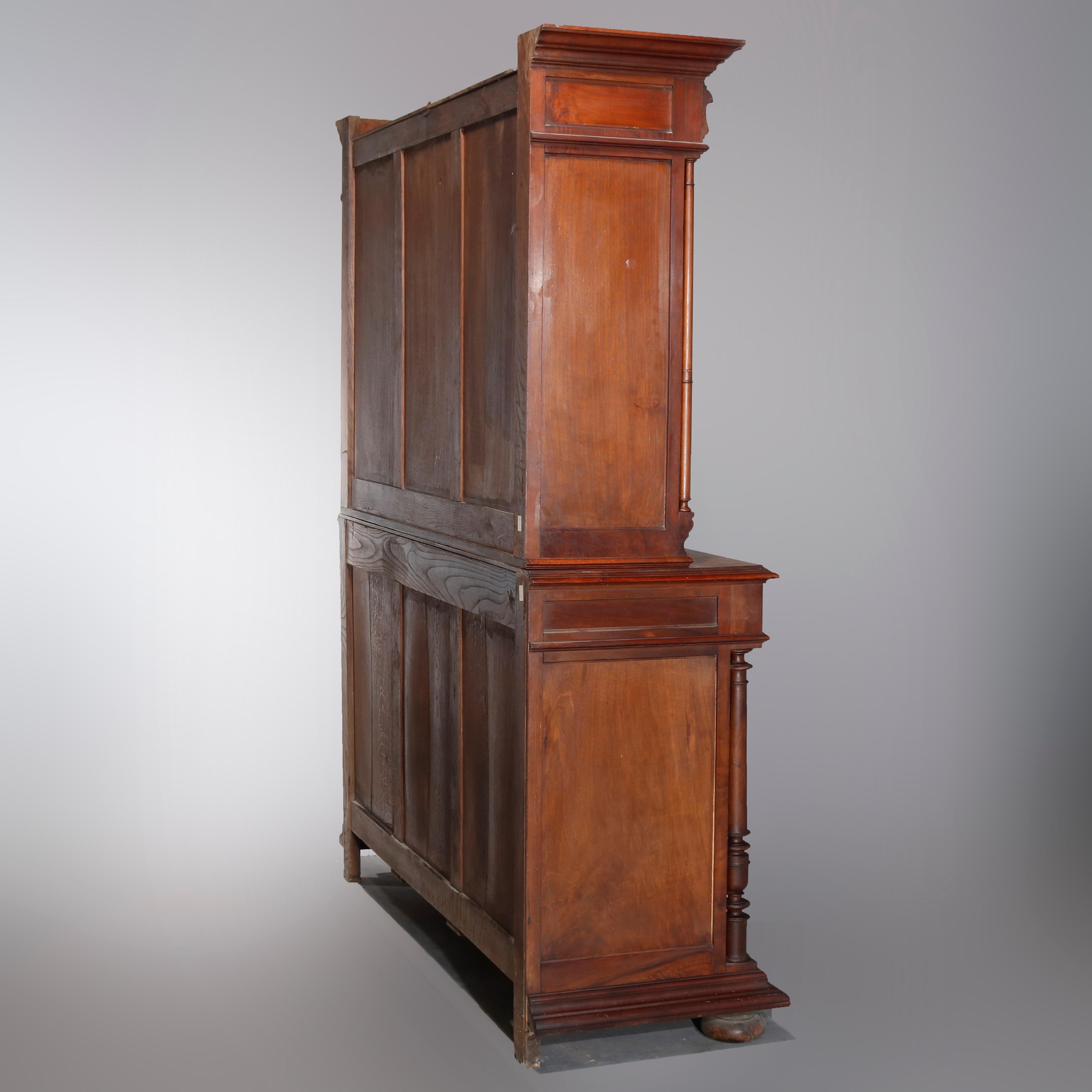 Antique French Renaissance Carved Walnut Step-Back Hunt Cupboard, 19th Century 1