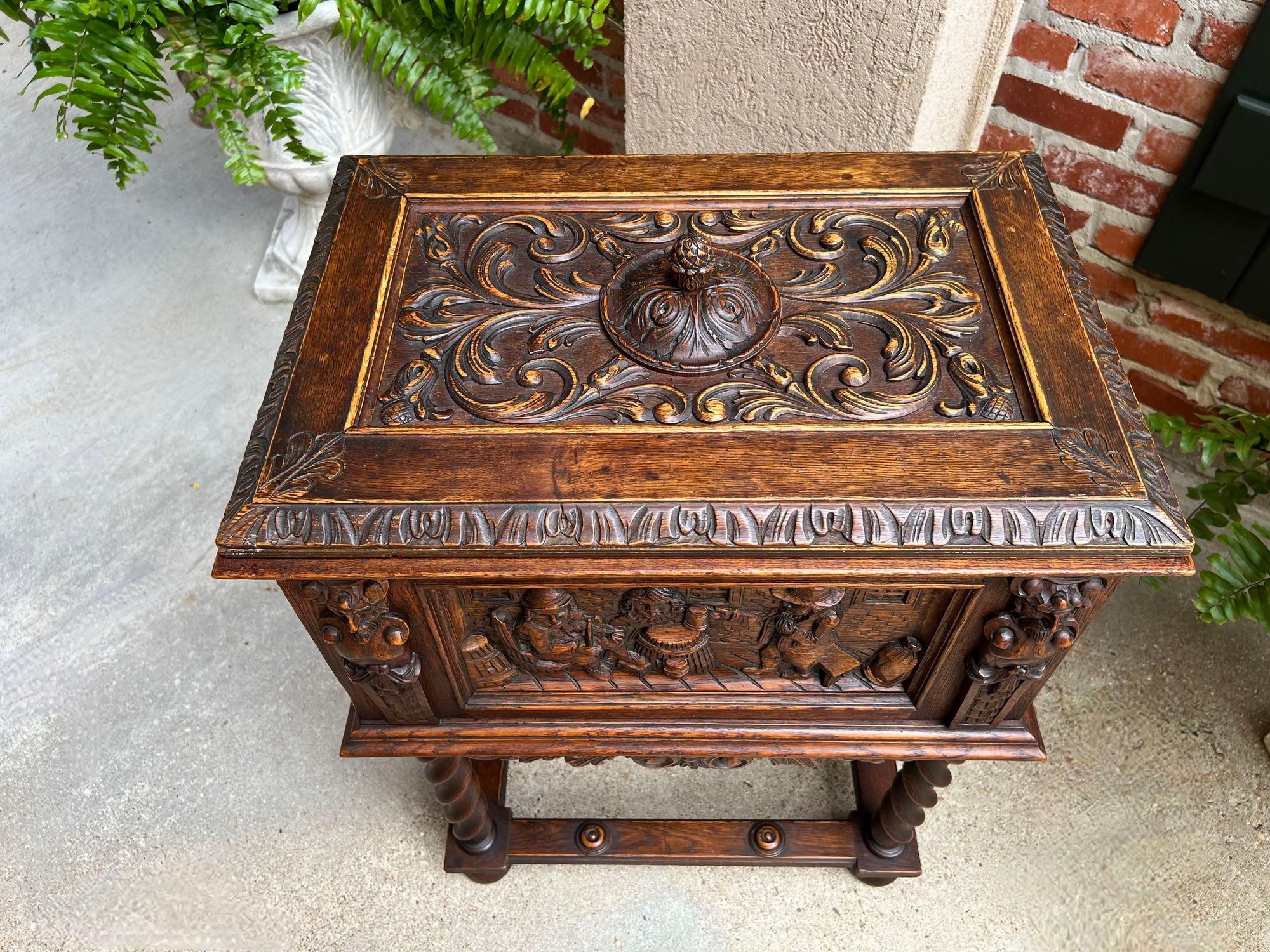 Antique French Renaissance Chest Box on Stand Breton Brittany Oak Barley Twist 4