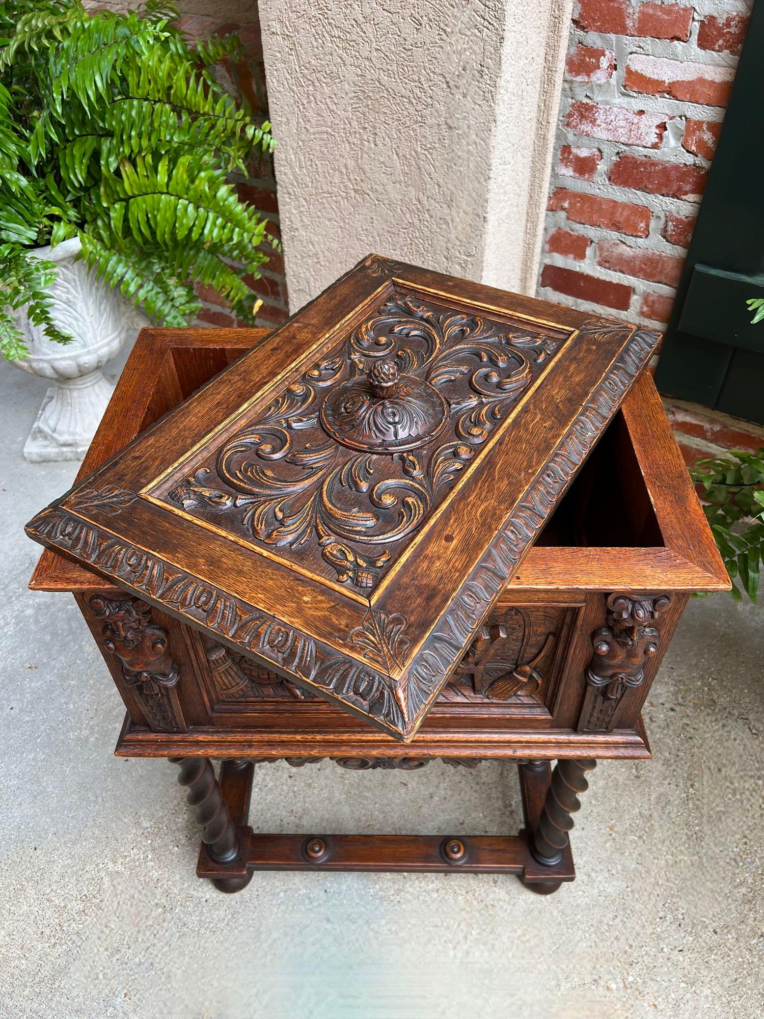 Antique French Renaissance Chest Box on Stand Breton Brittany Oak Barley Twist 5