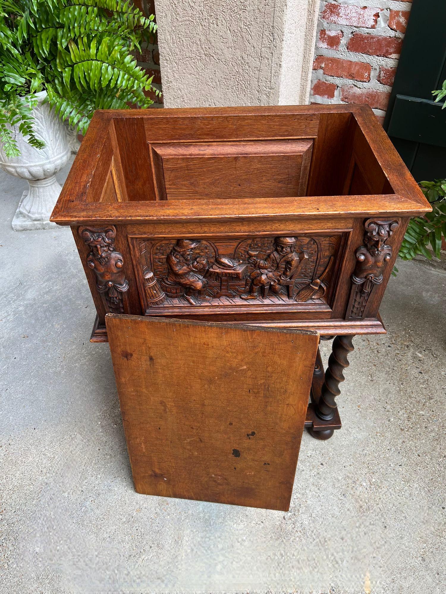 Antique French Renaissance Chest Box on Stand Breton Brittany Oak Barley Twist 6
