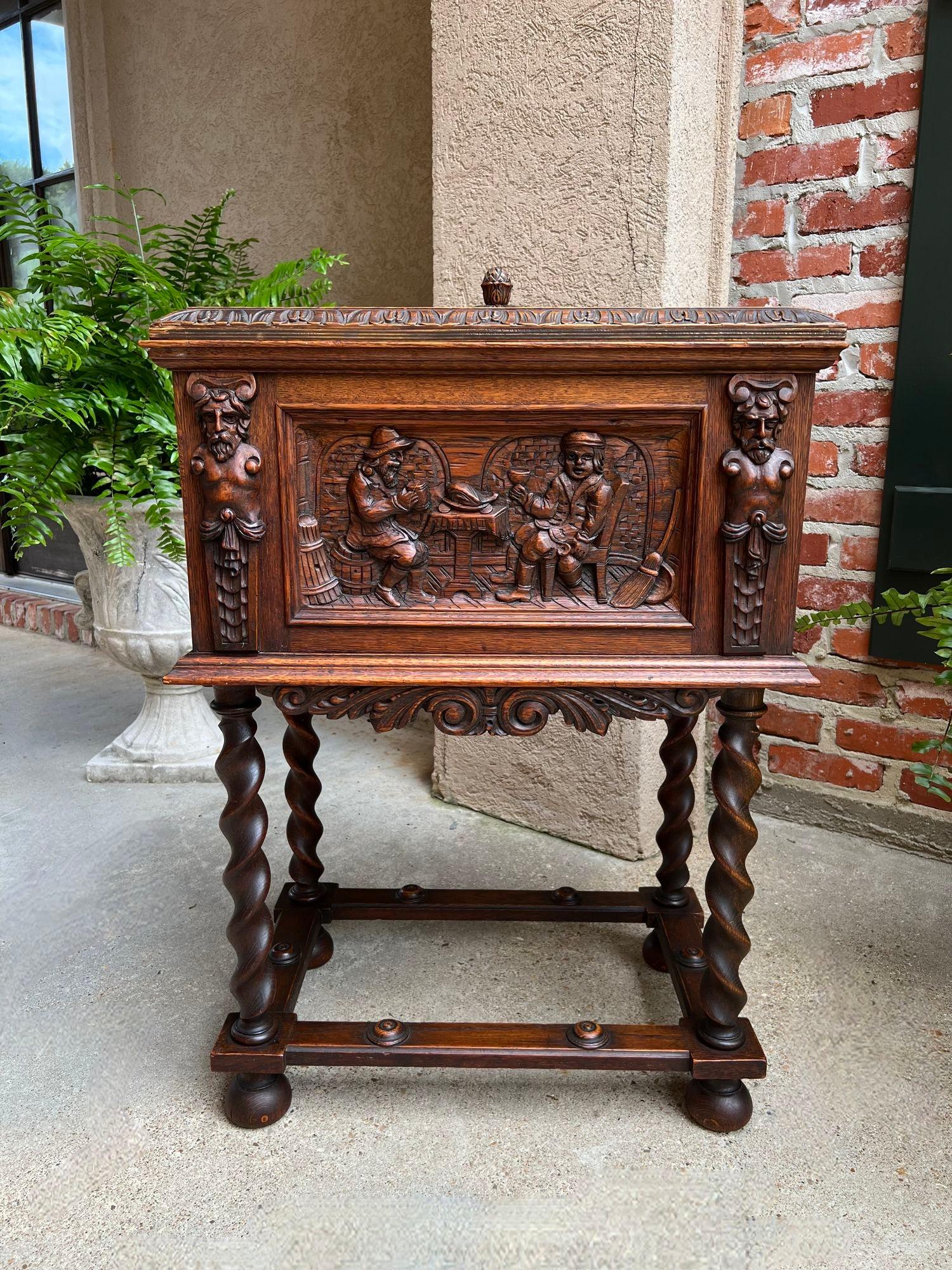 Antique French Renaissance Chest Box on Stand Breton Brittany Oak Barley Twist 7