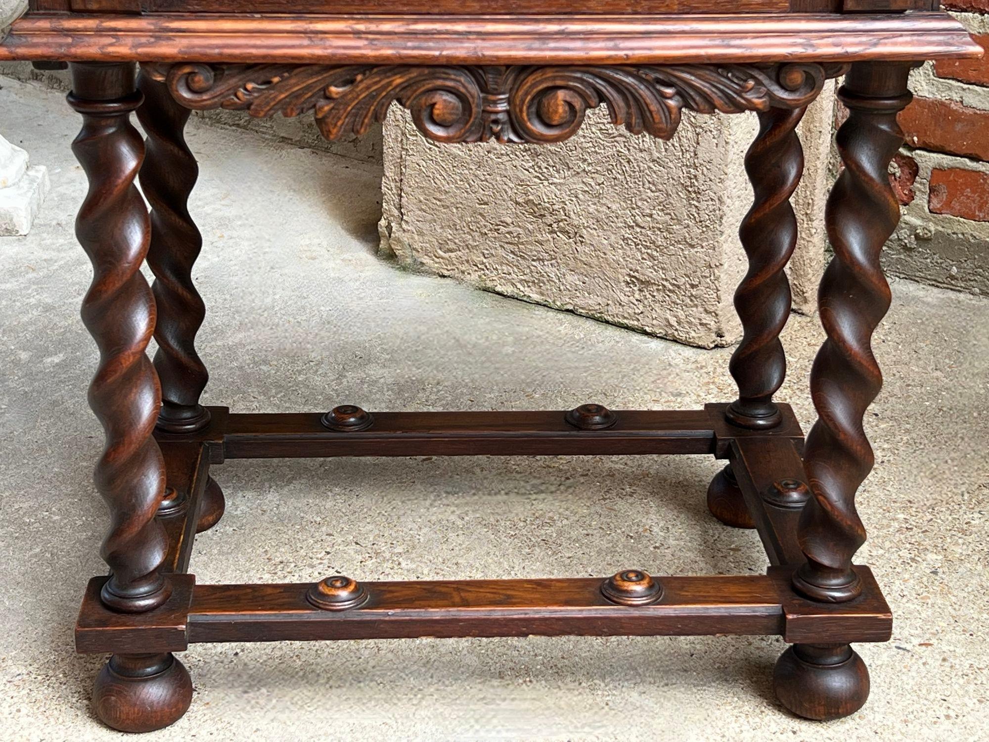 Antique French Renaissance Chest Box on Stand Breton Brittany Oak Barley Twist 13