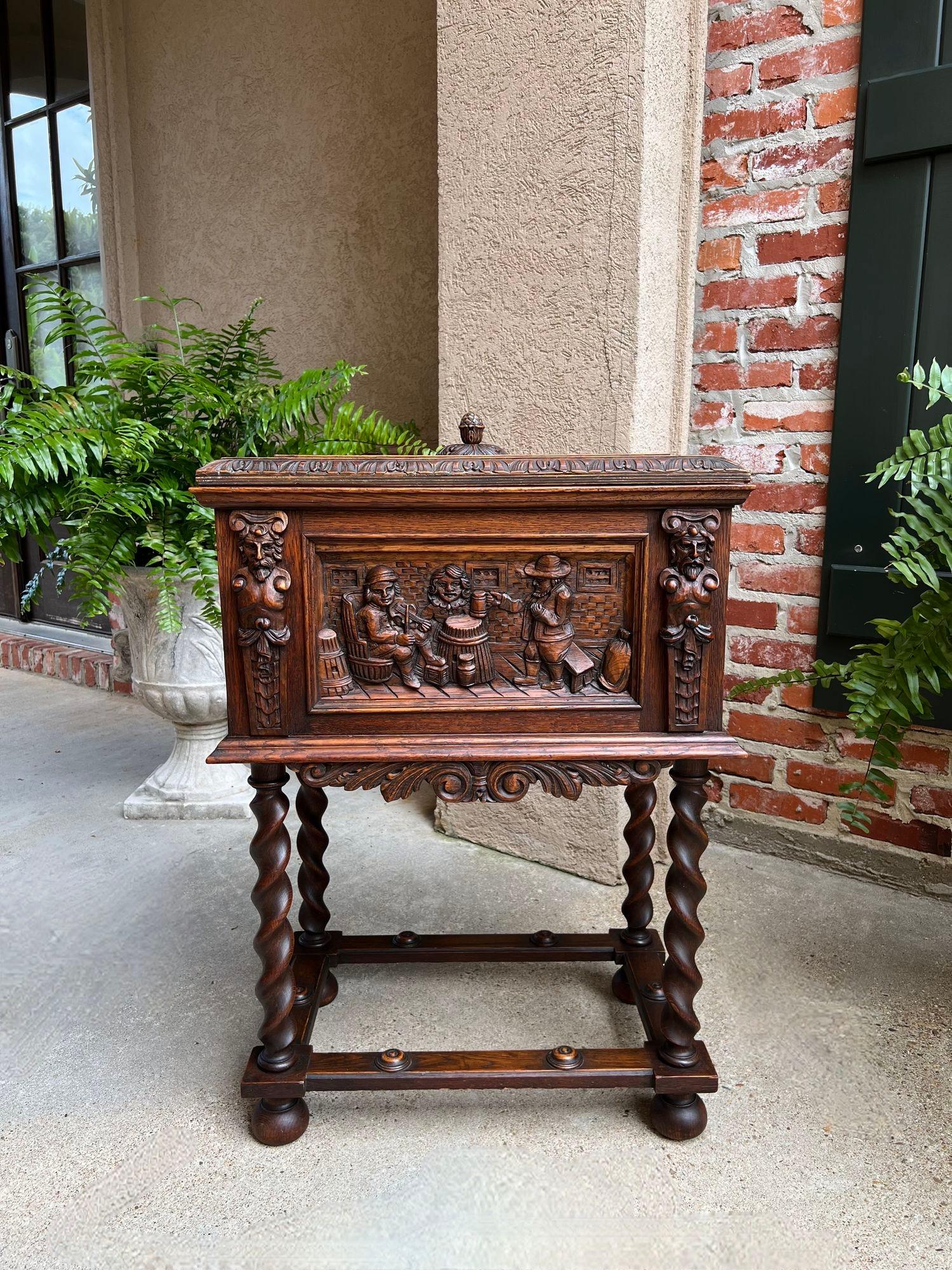 Renaissance Revival Antique French Renaissance Chest Box on Stand Breton Brittany Oak Barley Twist