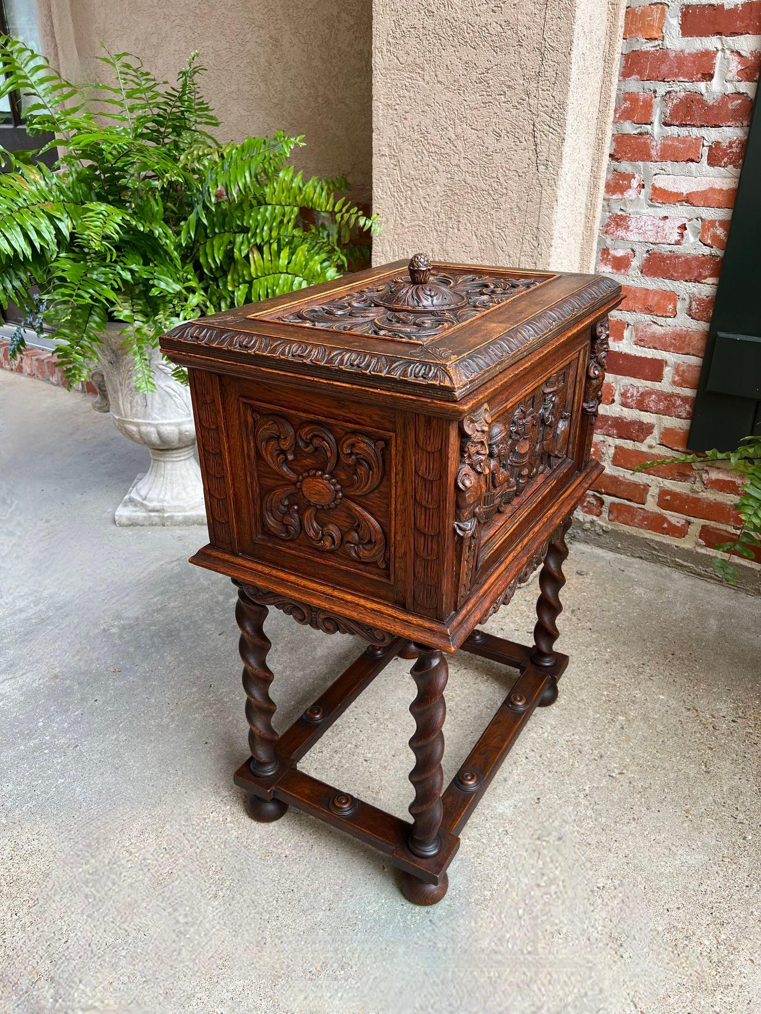 19th Century Antique French Renaissance Chest Box on Stand Breton Brittany Oak Barley Twist