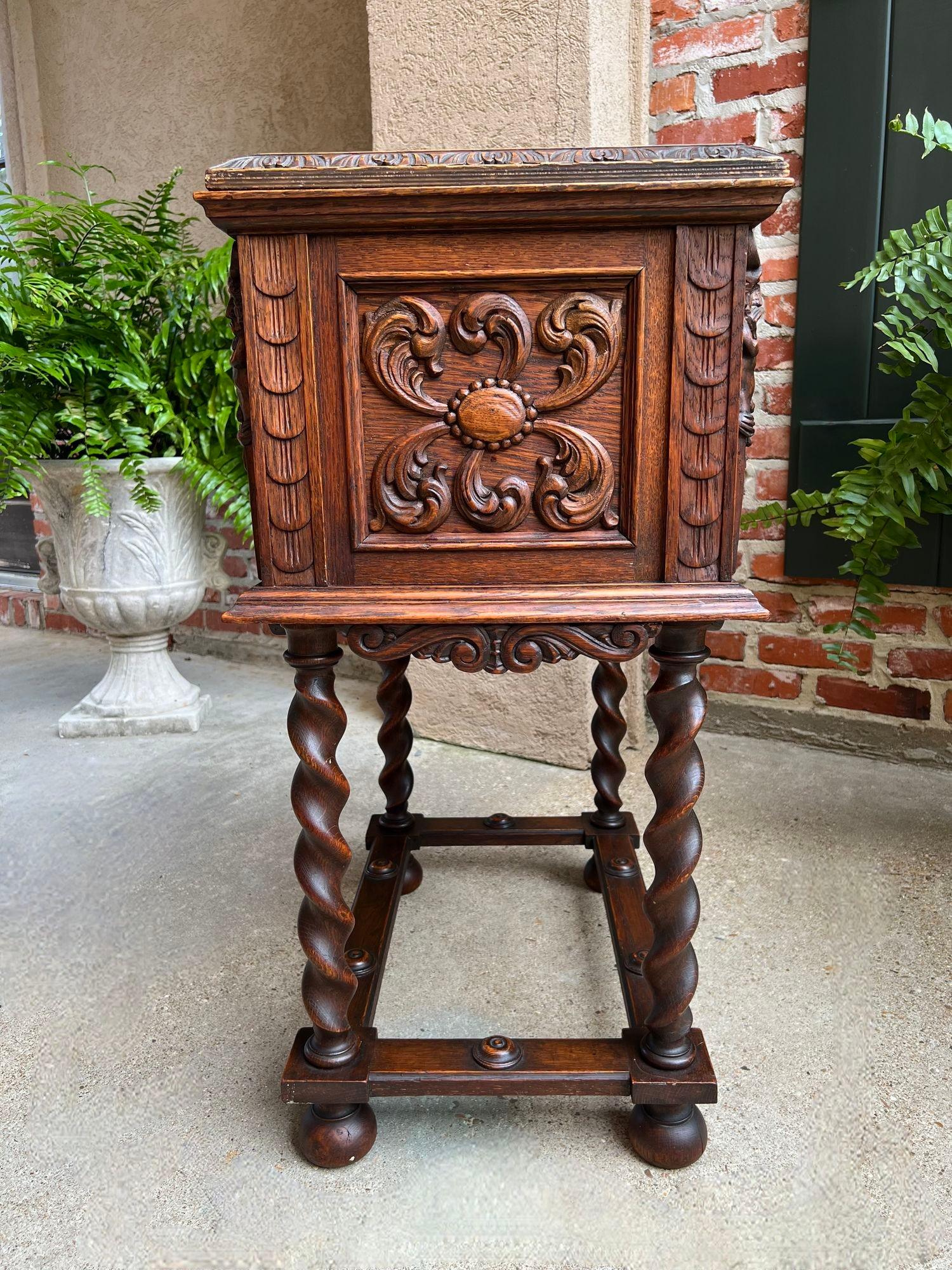 Antique French Renaissance Chest Box on Stand Breton Brittany Oak Barley Twist 1