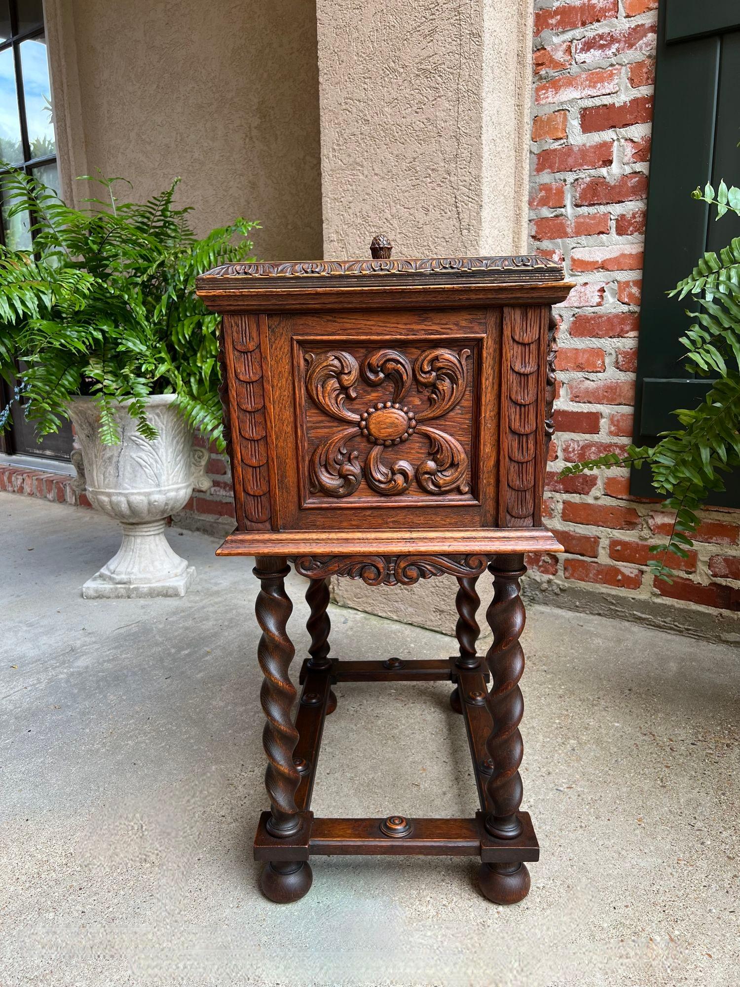 Antique French Renaissance Chest Box on Stand Breton Brittany Oak Barley Twist 2