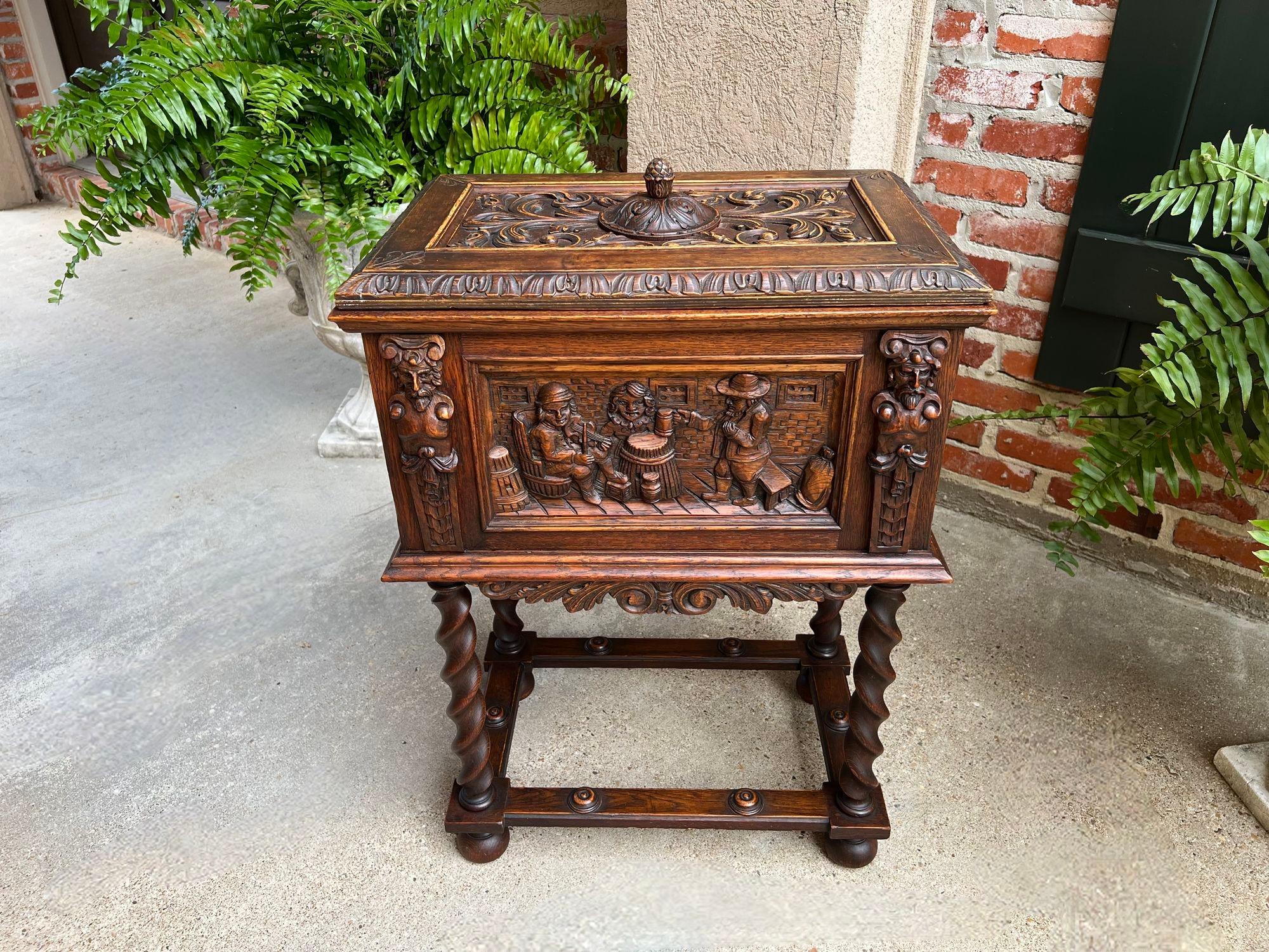 Antique French Renaissance Chest Box on Stand Breton Brittany Oak Barley Twist 3