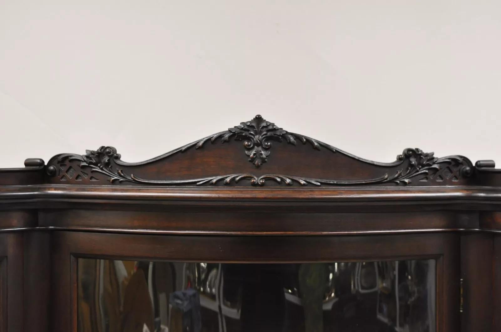 Unknown Antique French Renaissance Dark Walnut Triple Bowed Glass China Cabinet For Sale