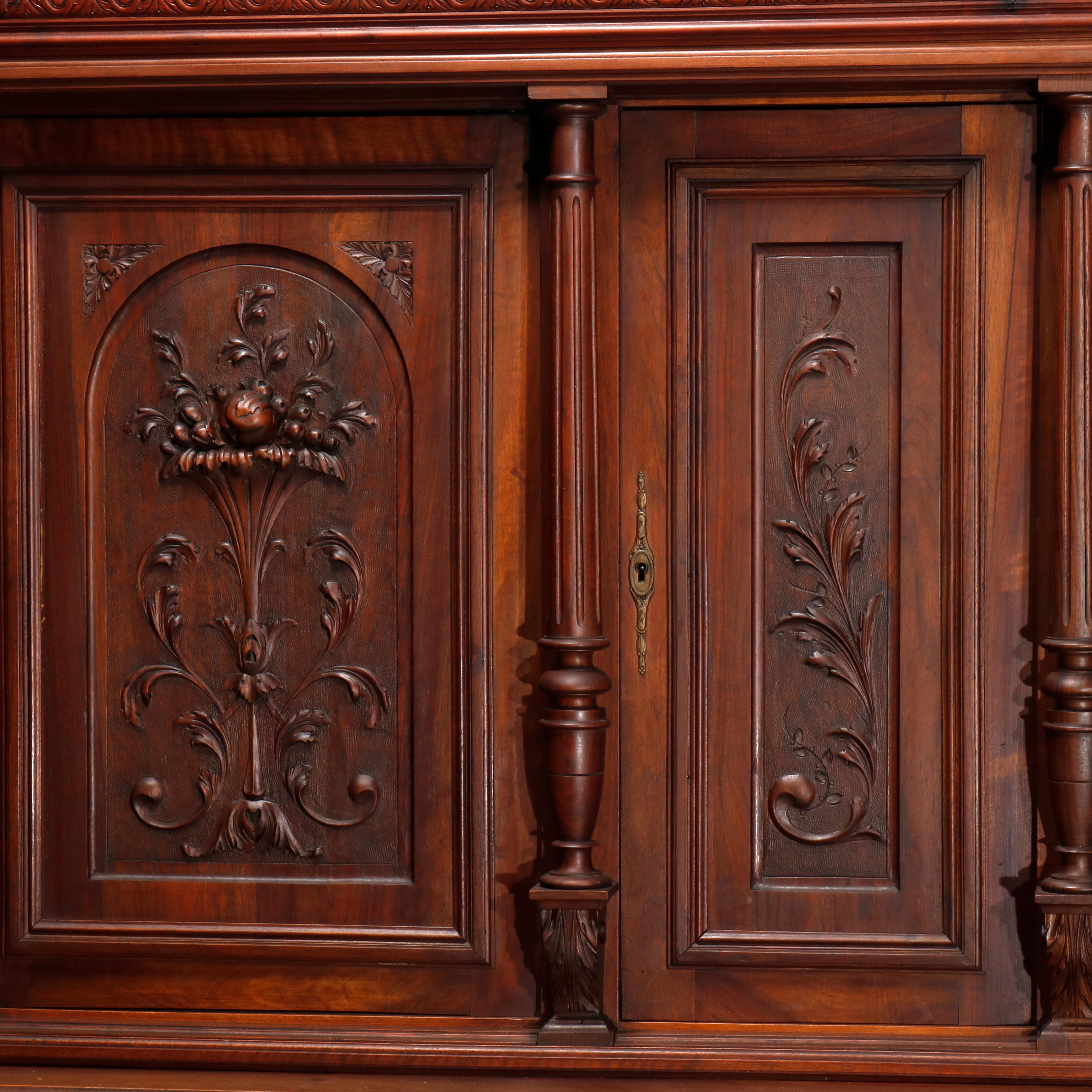 Antique French Renaissance Deeply Carved Walnut Cupboard, 19th Century 7