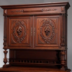 Antique French Renaissance Deeply Carved Walnut Hunt Cupboard, 19th C