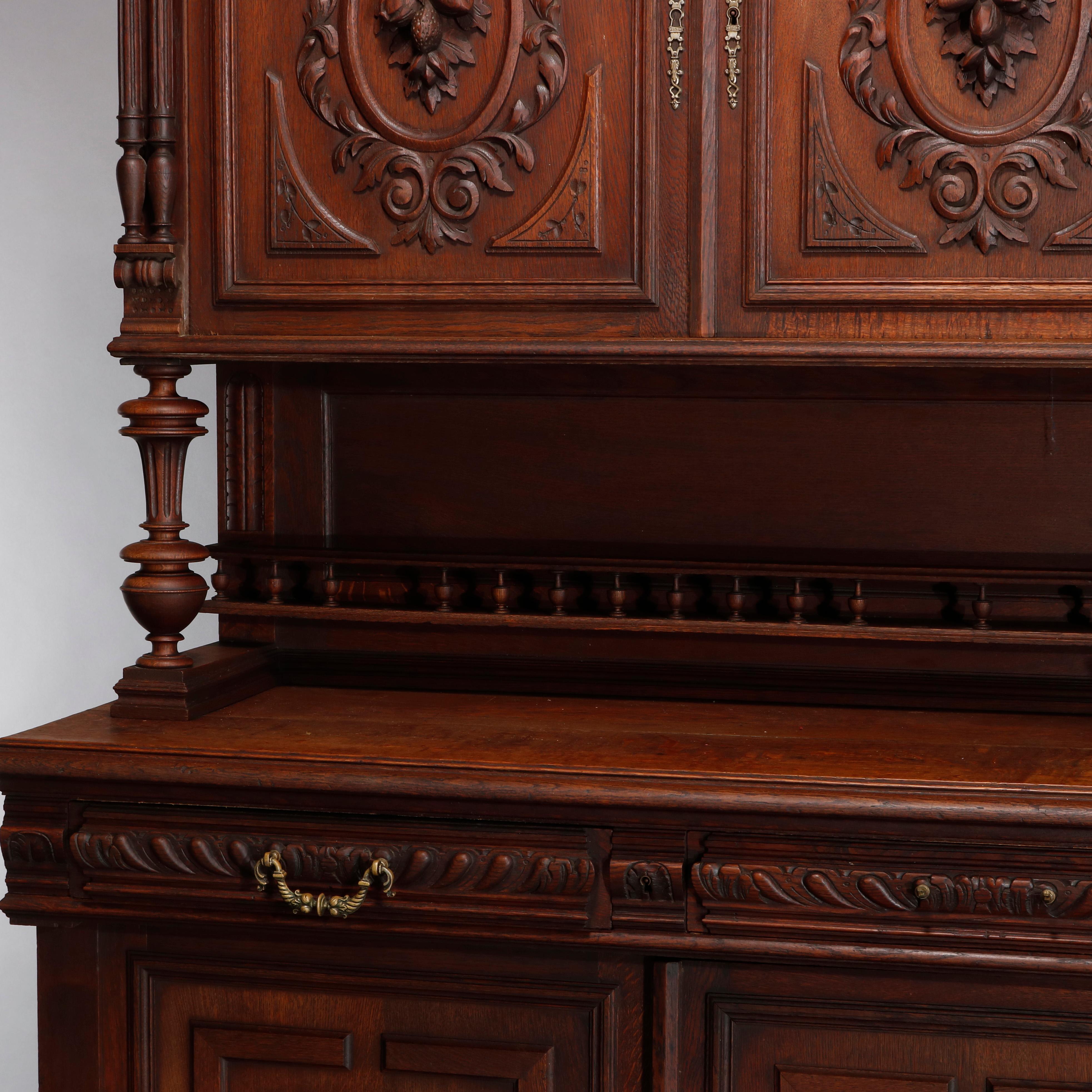 Antique French Renaissance Deeply Carved Walnut Hunt Cupboard, 19th Century For Sale 2