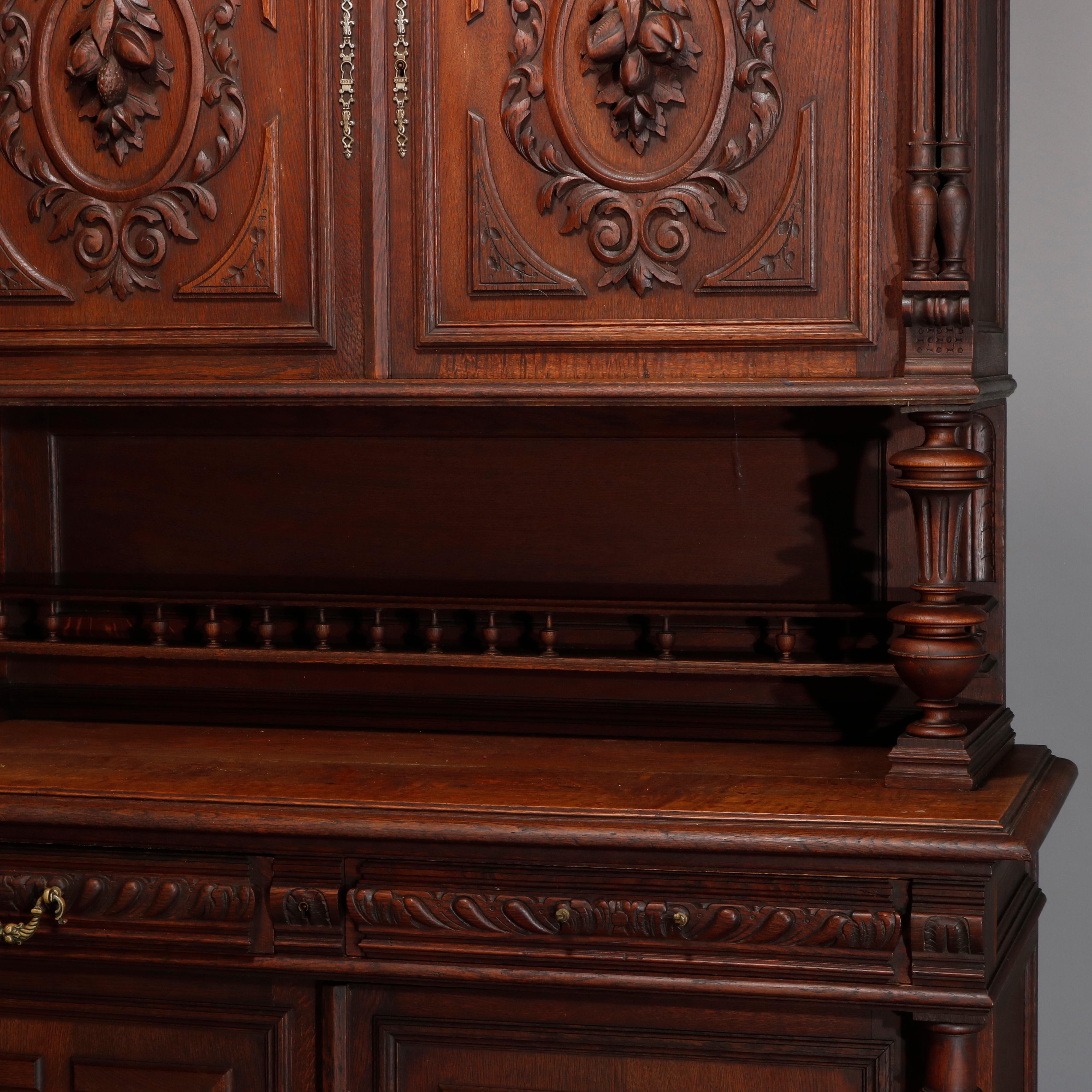 Antique French Renaissance Deeply Carved Walnut Hunt Cupboard, 19th Century For Sale 3