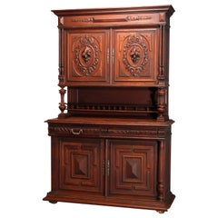 Antique French Renaissance Deeply Carved Walnut Hunt Cupboard, 19th Century