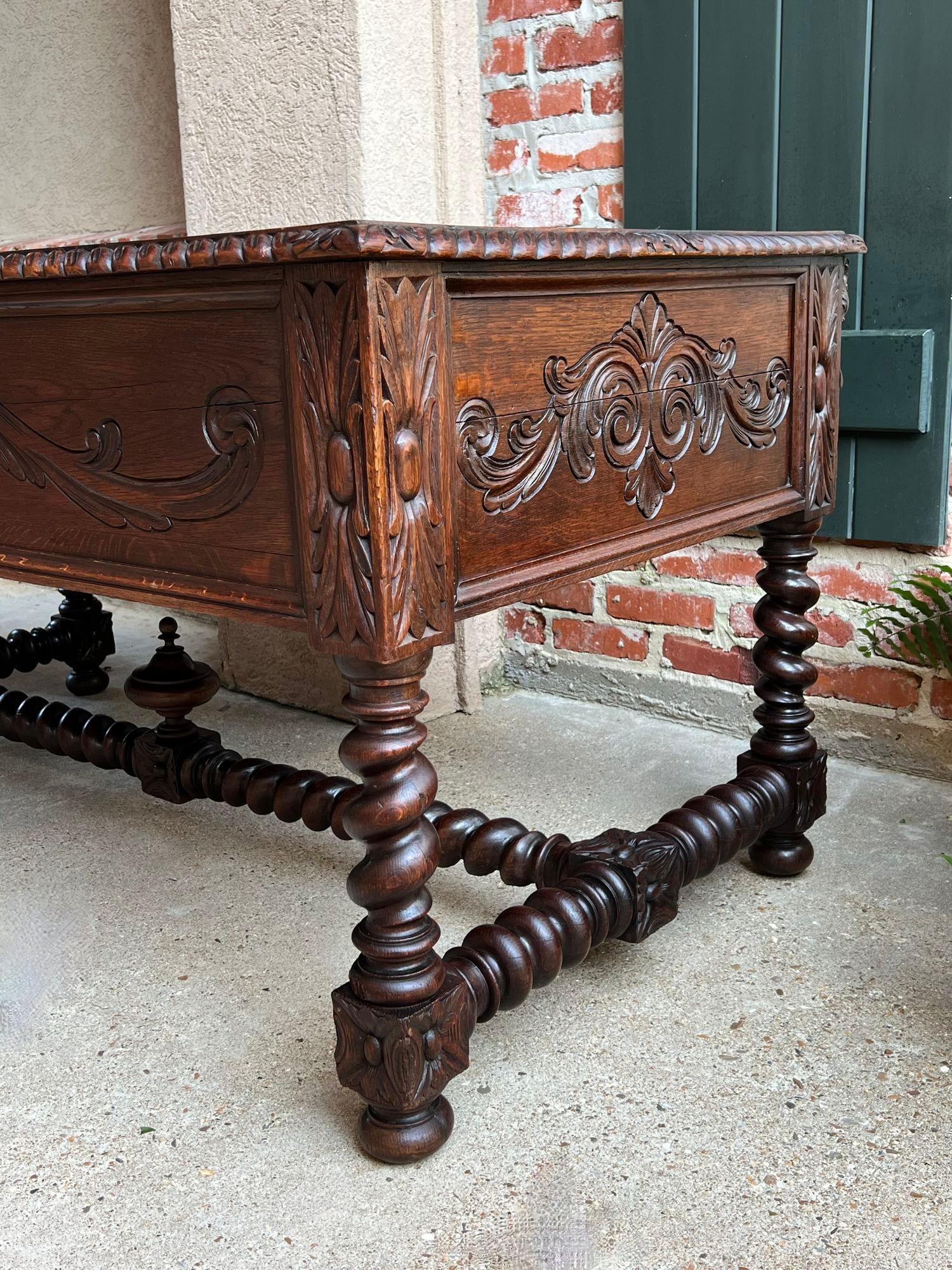 Antique French Renaissance Desk Carved Oak Barley Twist Office Library Table 13