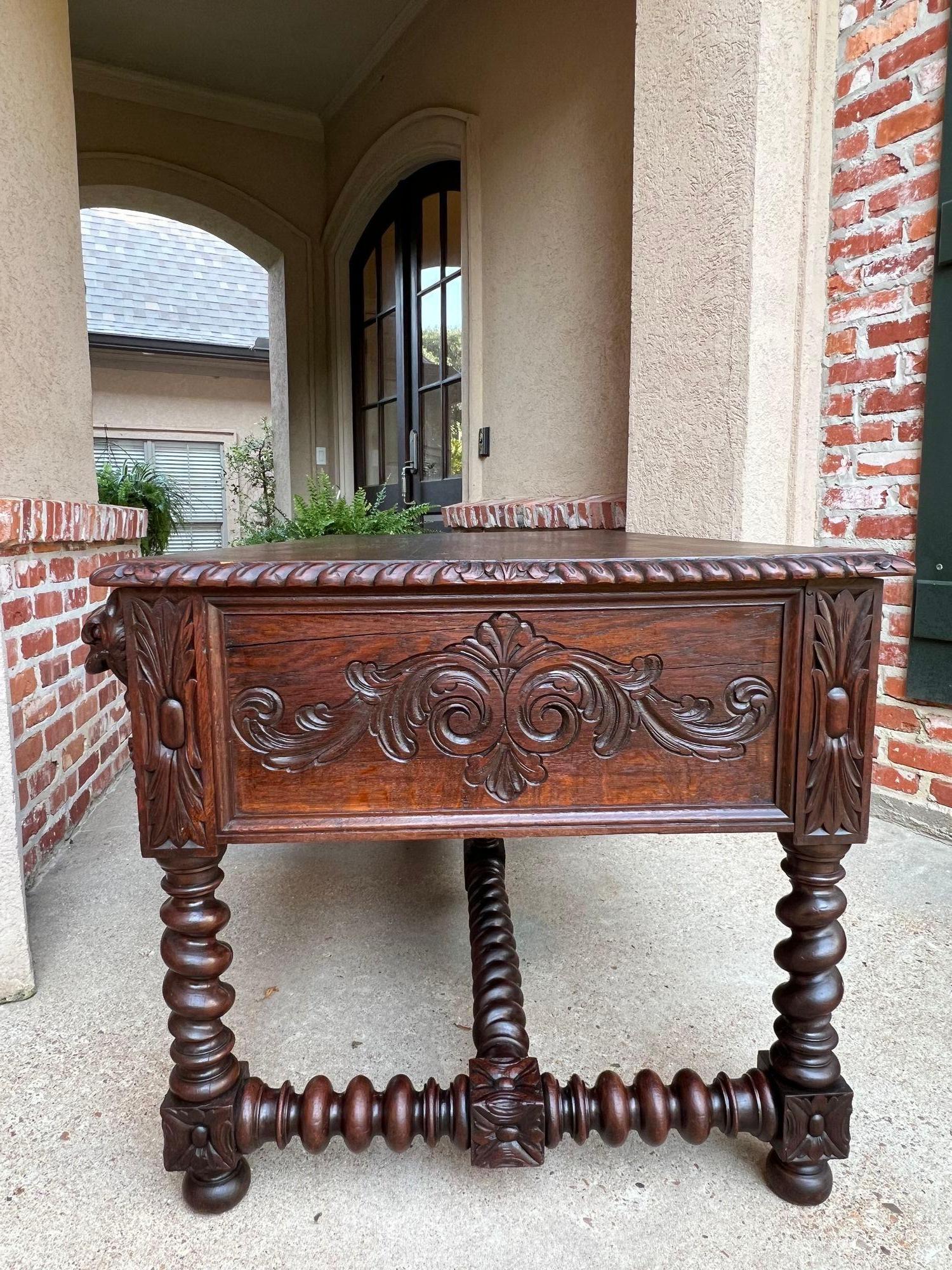 Antique French Renaissance Desk Carved Oak Barley Twist Office Library Table 1