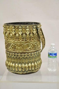 Antique French Renaissance Figural Brass Repousse Fireplace Coal Scuttle Bucket