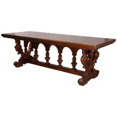 Antique French Renaissance Figural Carved Long Library Table, circa 1890