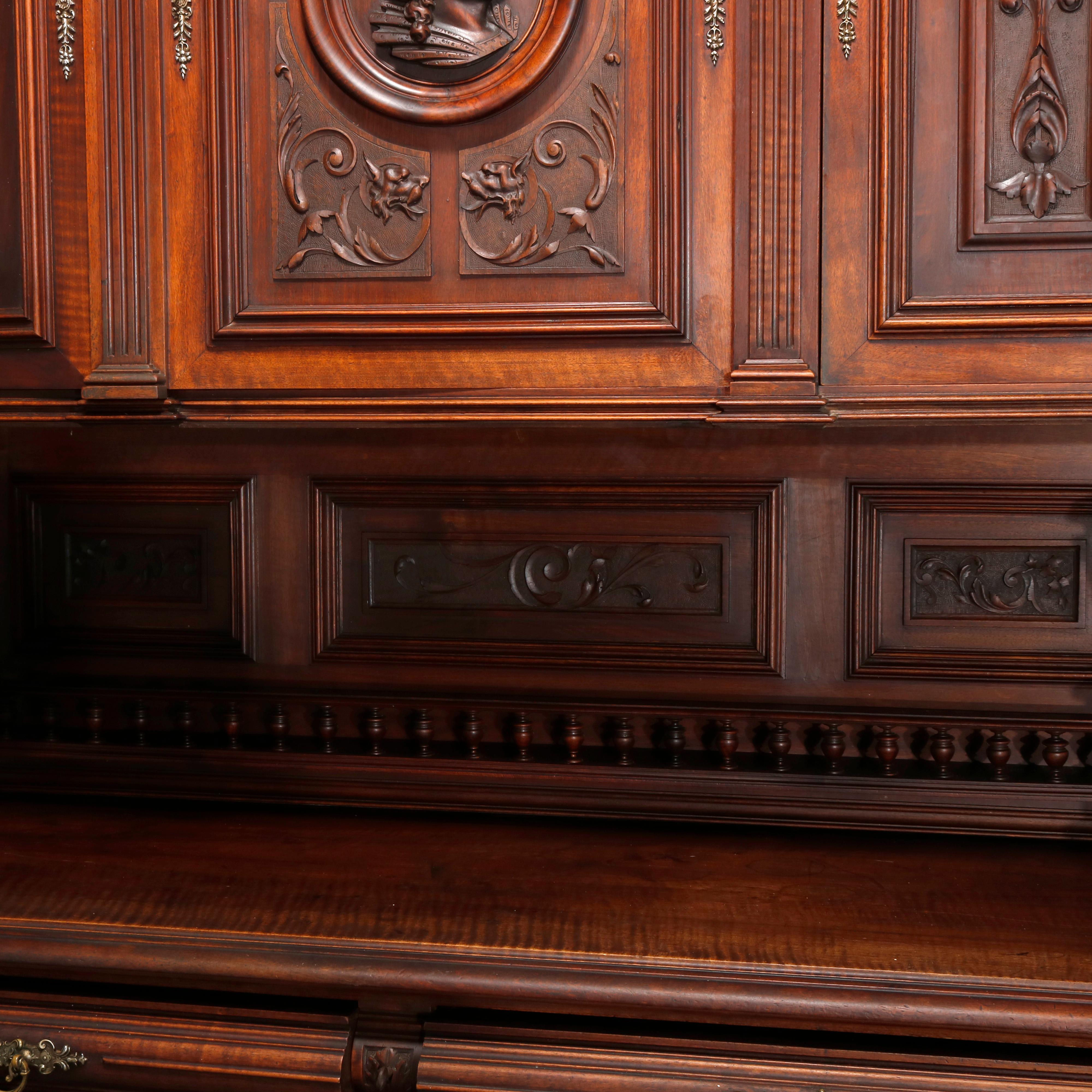 Antique French Renaissance Figural Carved Walnut Hunt Cupboard, 19th Century 7