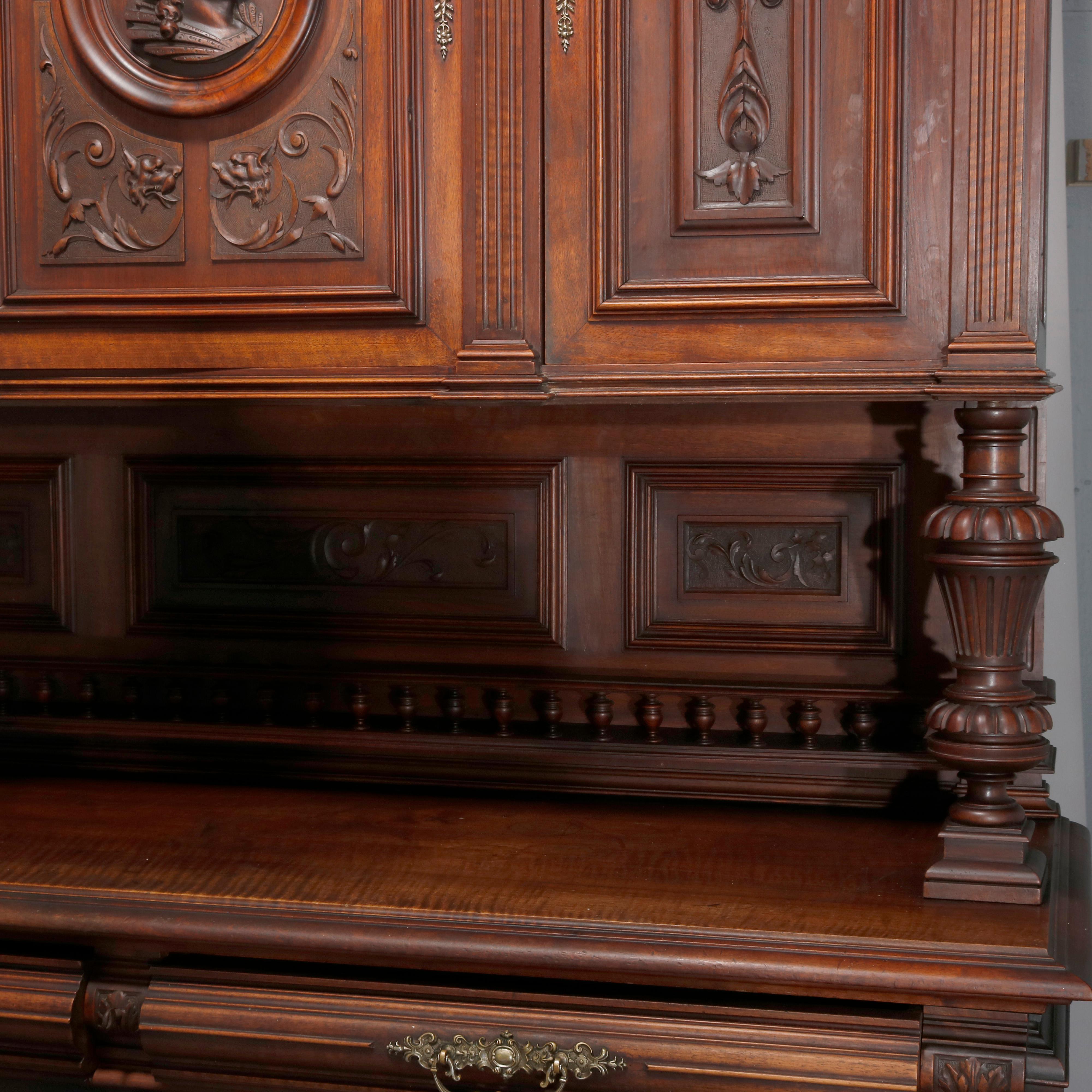 Antique French Renaissance Figural Carved Walnut Hunt Cupboard, 19th Century 9