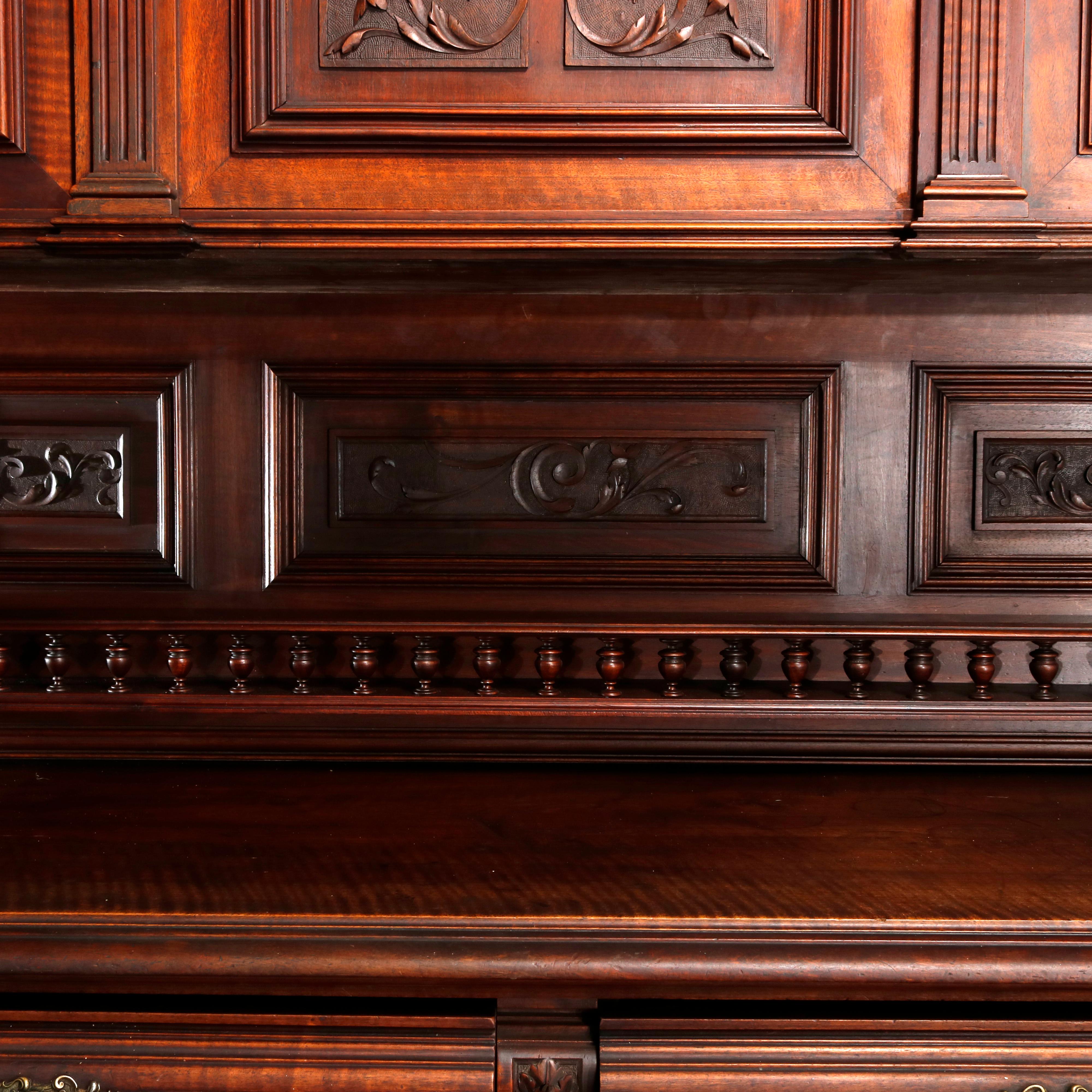 Antique French Renaissance Figural Carved Walnut Hunt Cupboard, 19th Century 10