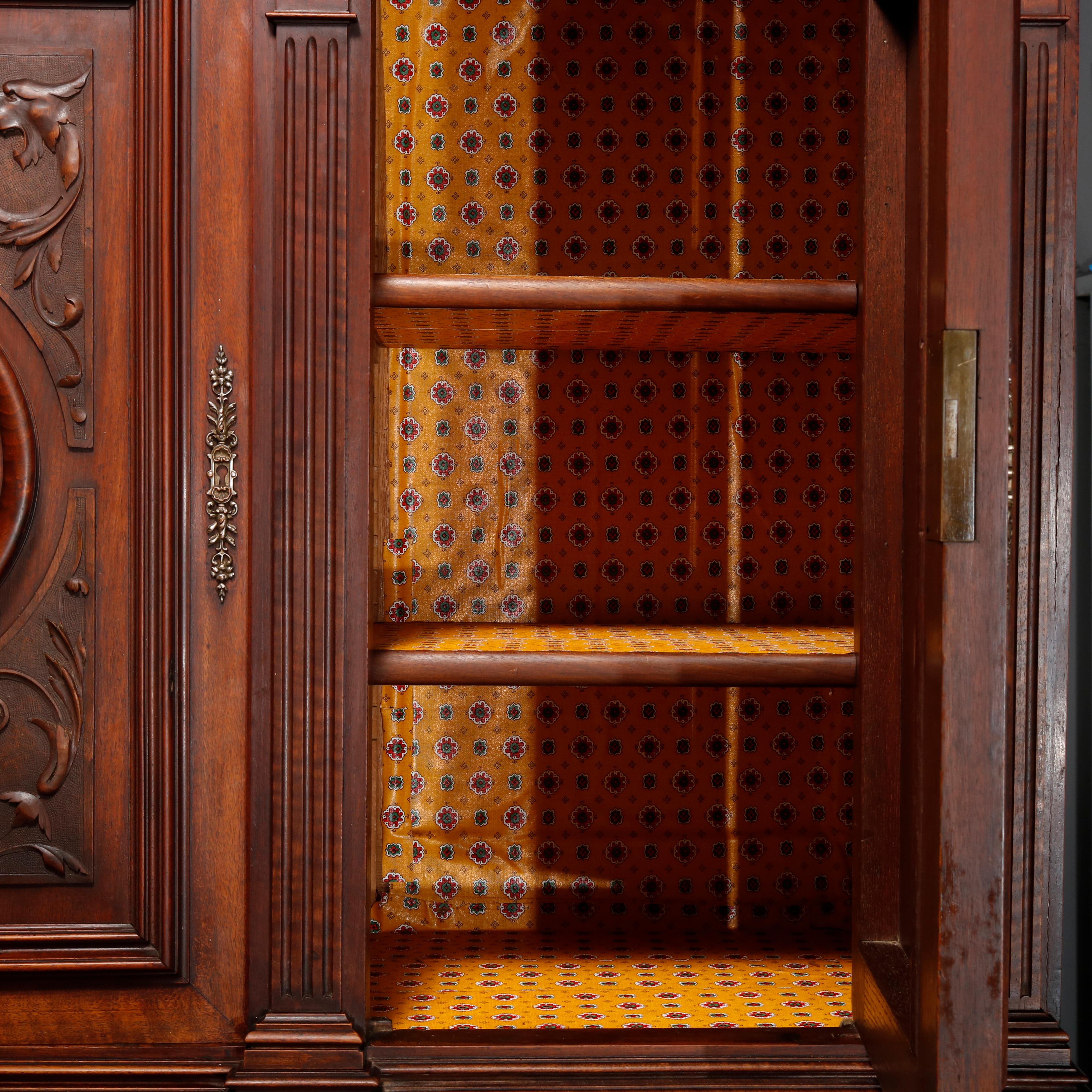 Antique French Renaissance Figural Carved Walnut Hunt Cupboard, 19th Century 12