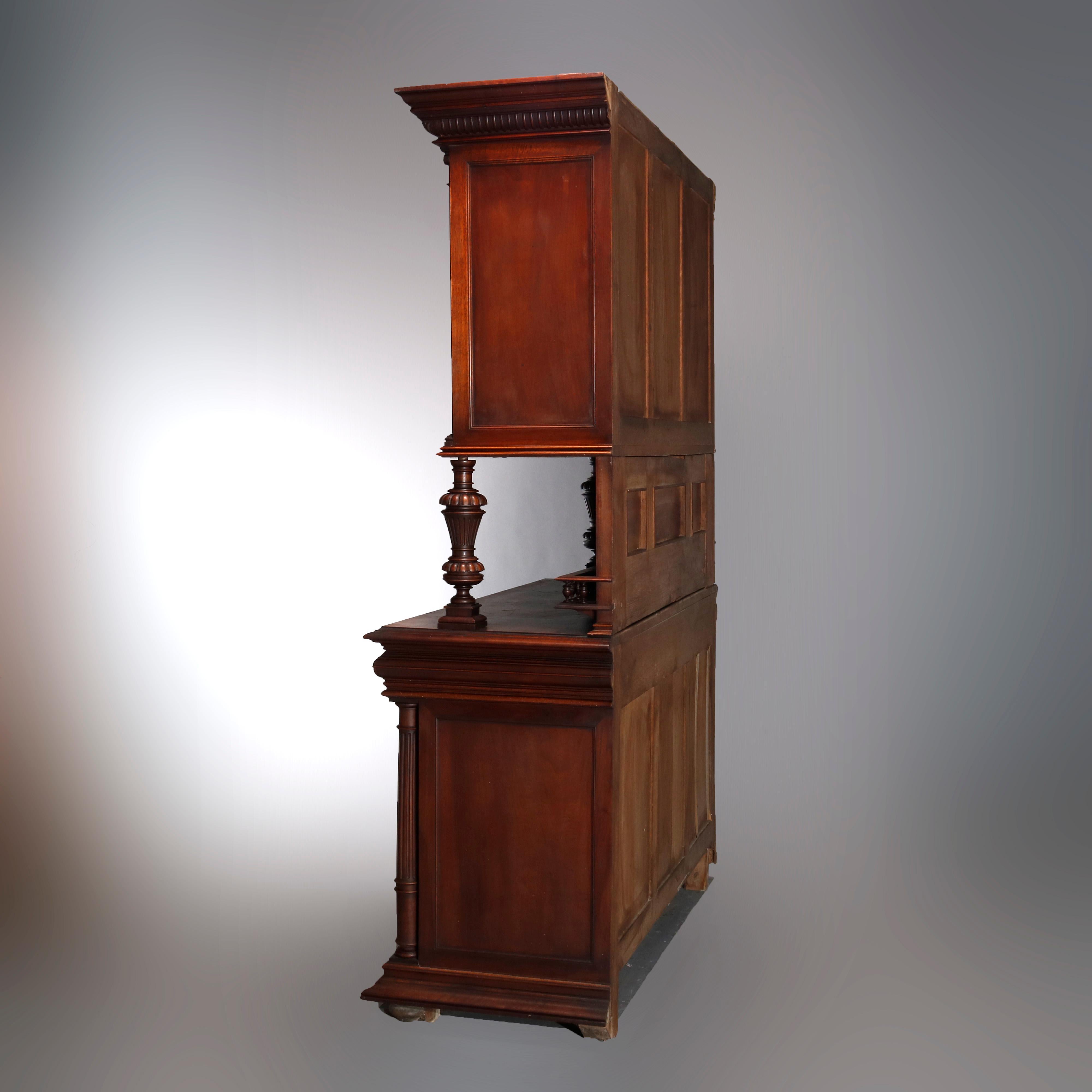 Antique French Renaissance Figural Carved Walnut Hunt Cupboard, 19th Century In Good Condition In Big Flats, NY