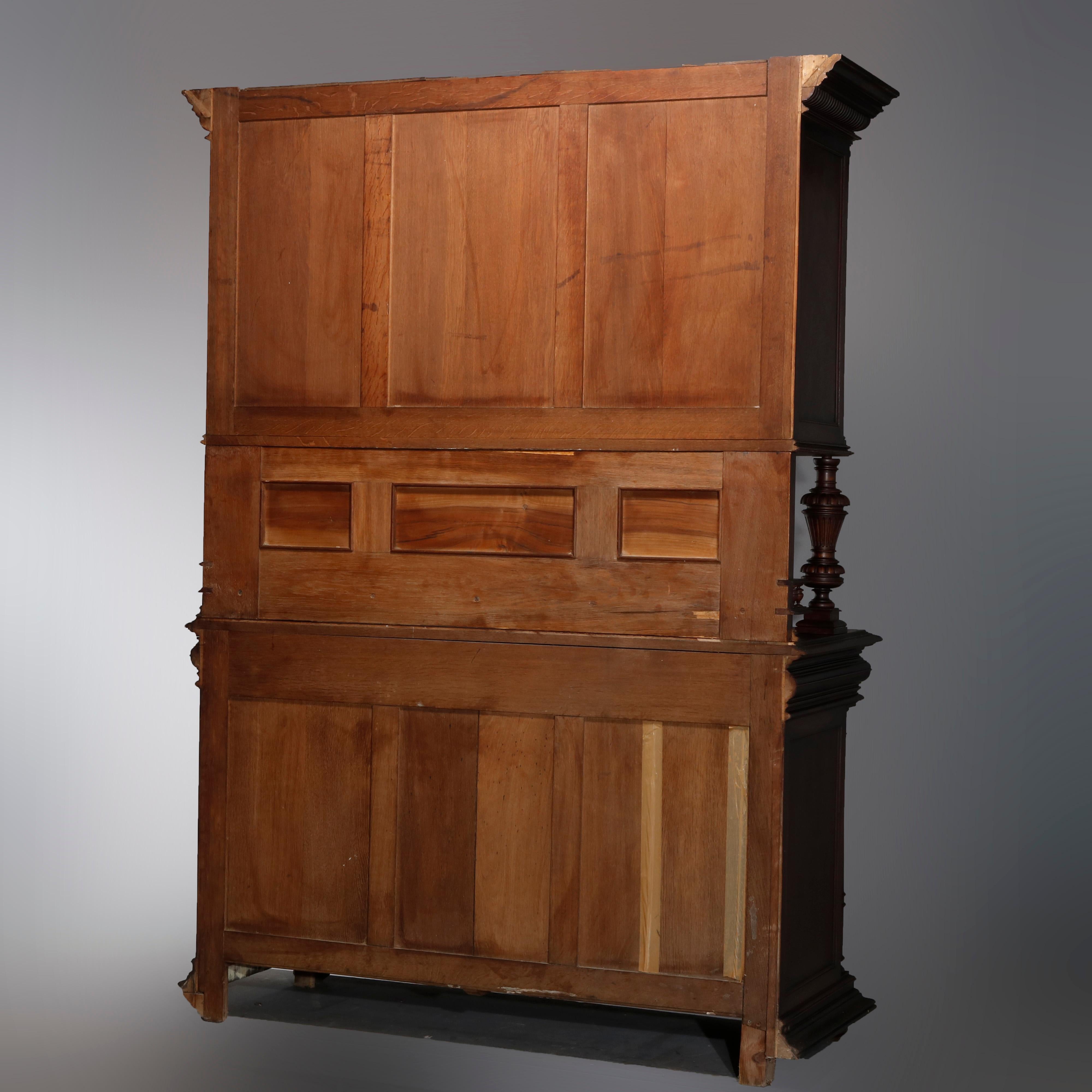 Antique French Renaissance Figural Carved Walnut Hunt Cupboard, 19th Century 2