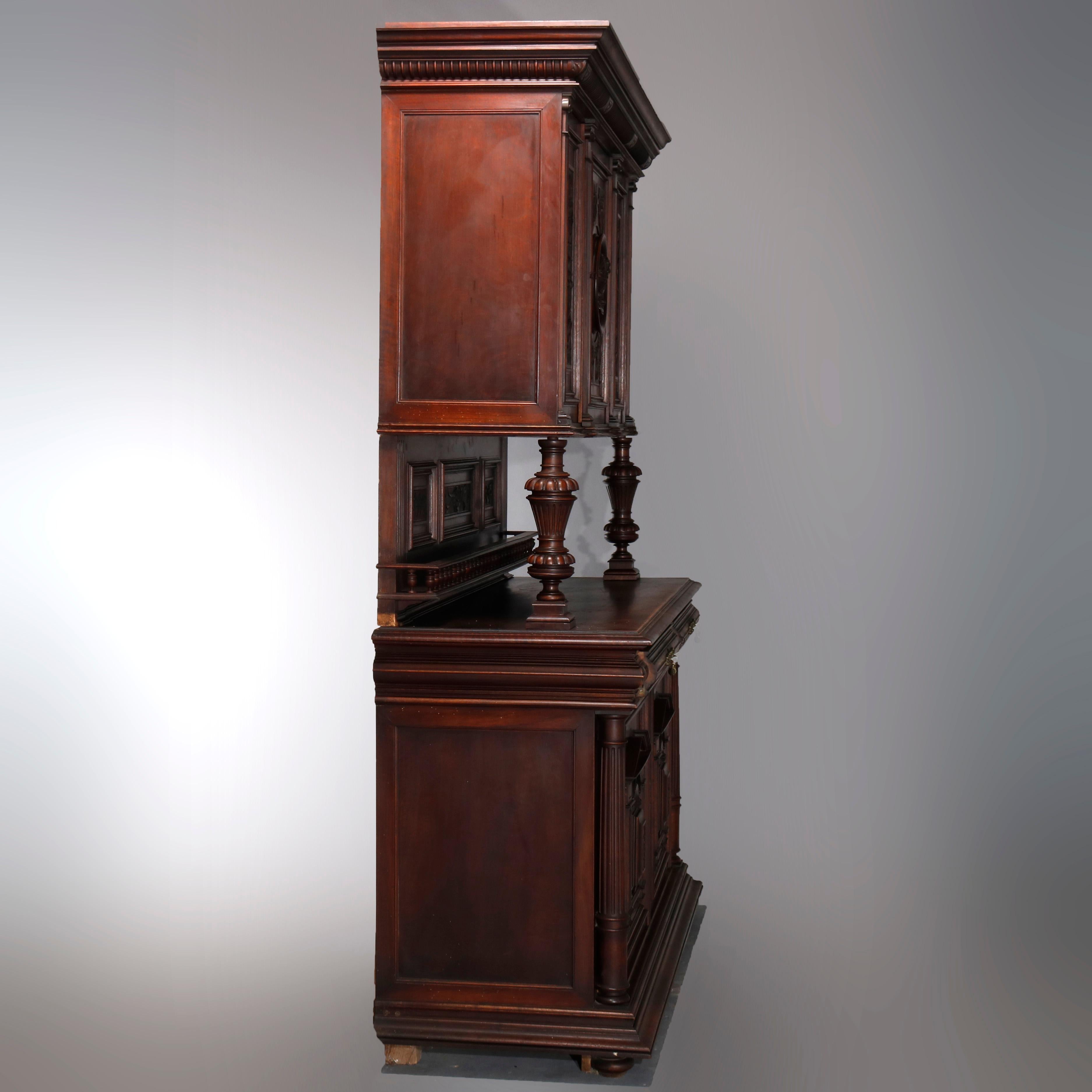 Antique French Renaissance Figural Carved Walnut Hunt Cupboard, 19th Century 3