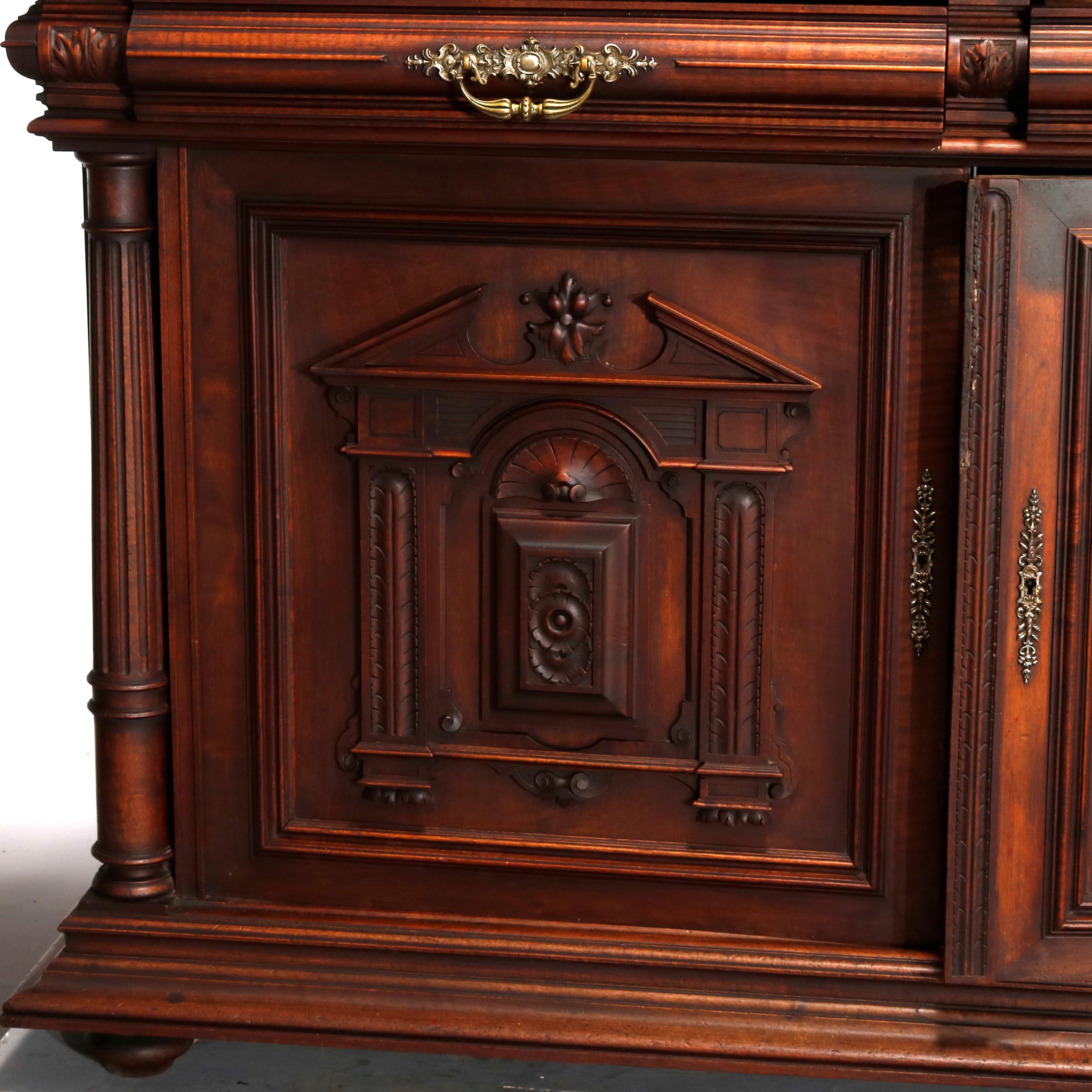 Antique French Renaissance Figural Carved Walnut Hunt Cupboard, 19th Century 5