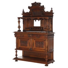 Ancien serveur à plateau de marbre sculpté en noyer de la French Renaissance Circa 1890