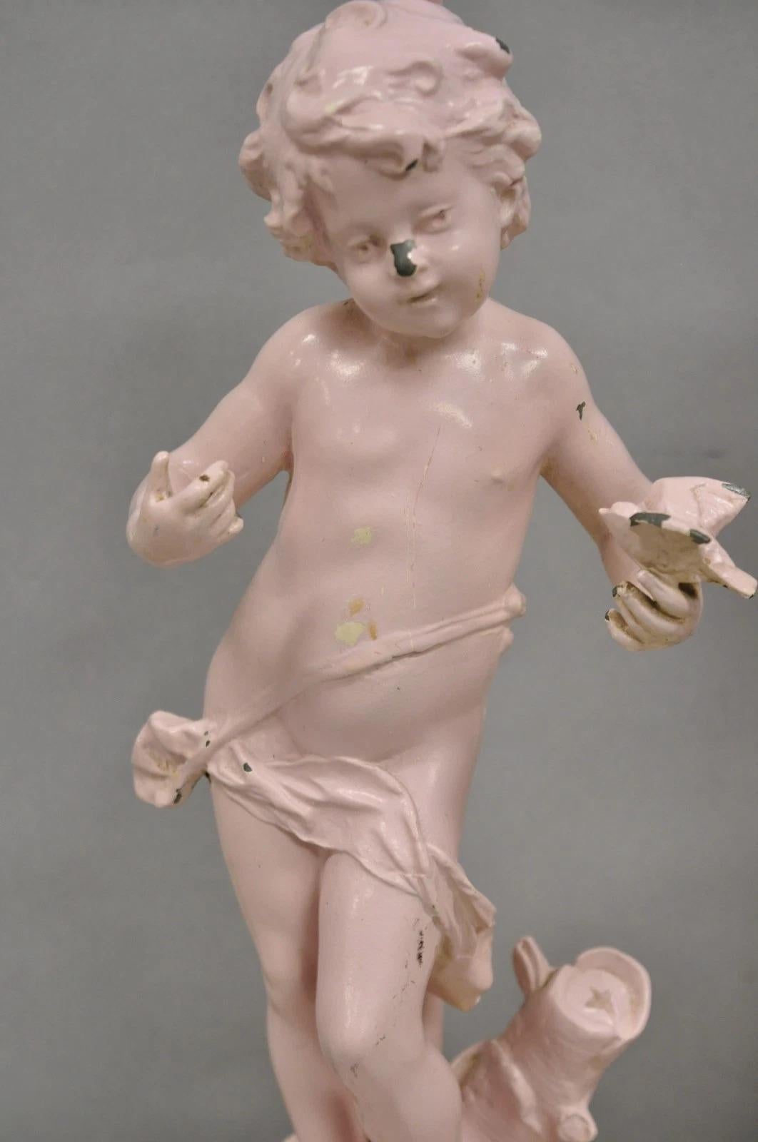 Antique French Renaissance Figural Spelter Metall Figural Cherub Tischlampen Paar (20. Jahrhundert) im Angebot