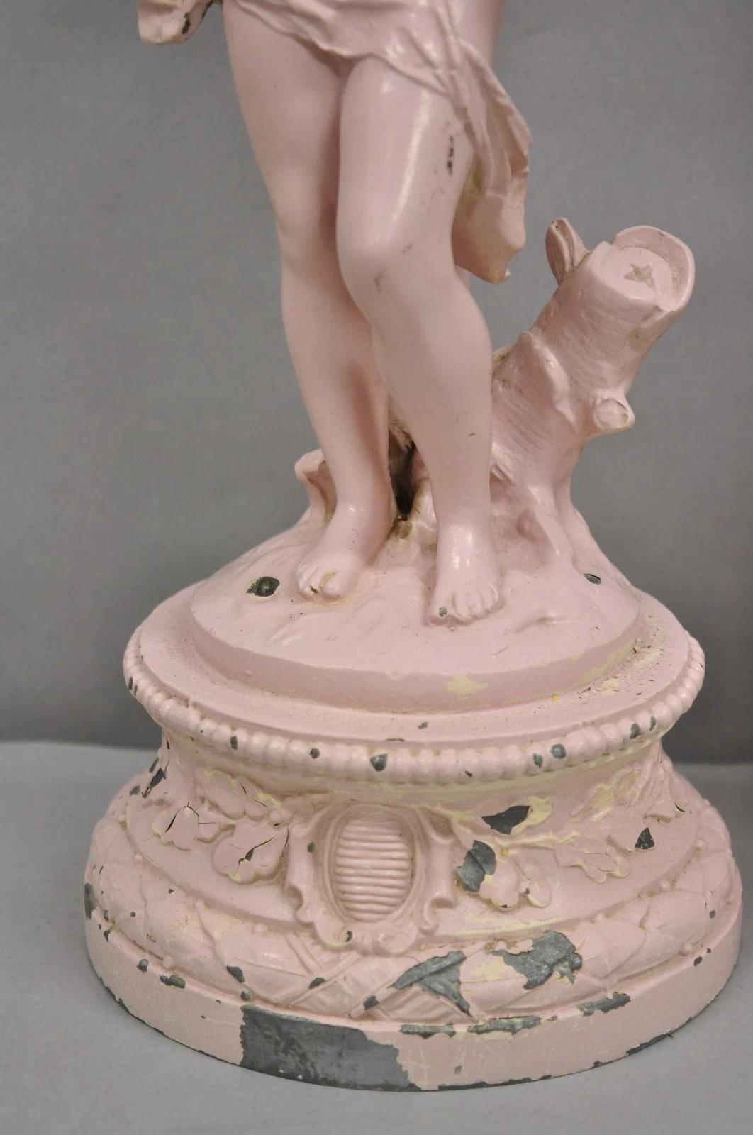 Antique French Renaissance Figural Spelter Metall Figural Cherub Tischlampen Paar im Angebot 2